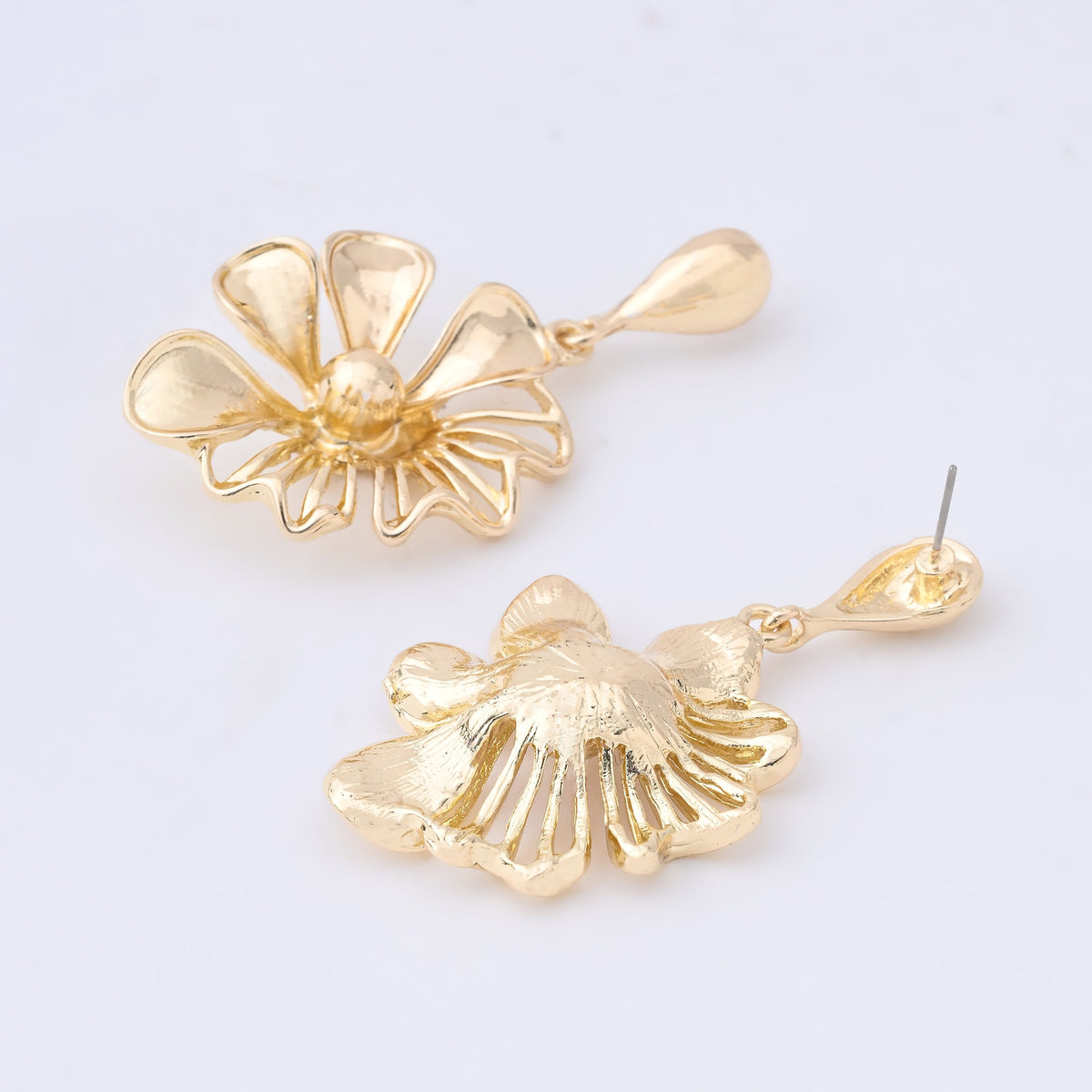 Elegant Floral Drop Earrings in Gold Tone