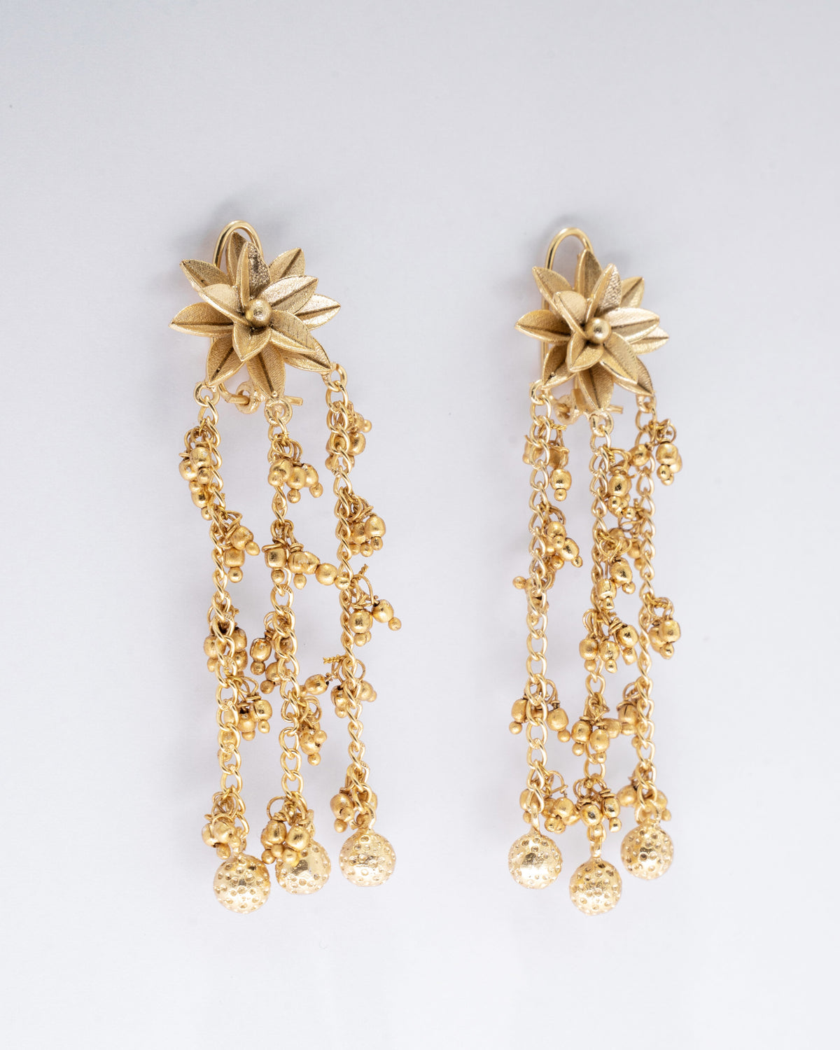 Gold-Tone Floral Chain Tassel Drop Earrings