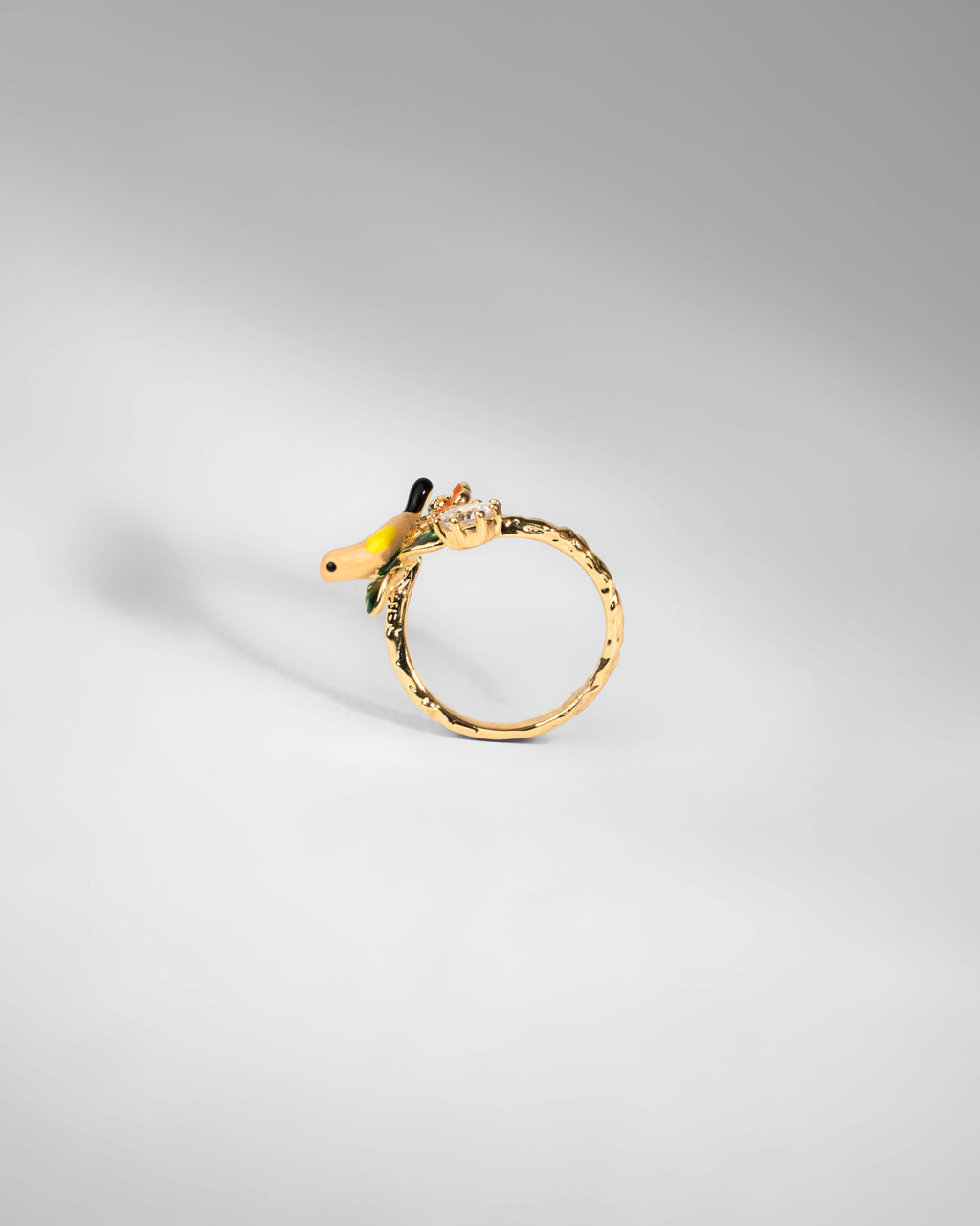 Vibrant Nature-Inspired Adjustable Ring with Enamel Bird and Floral Accents