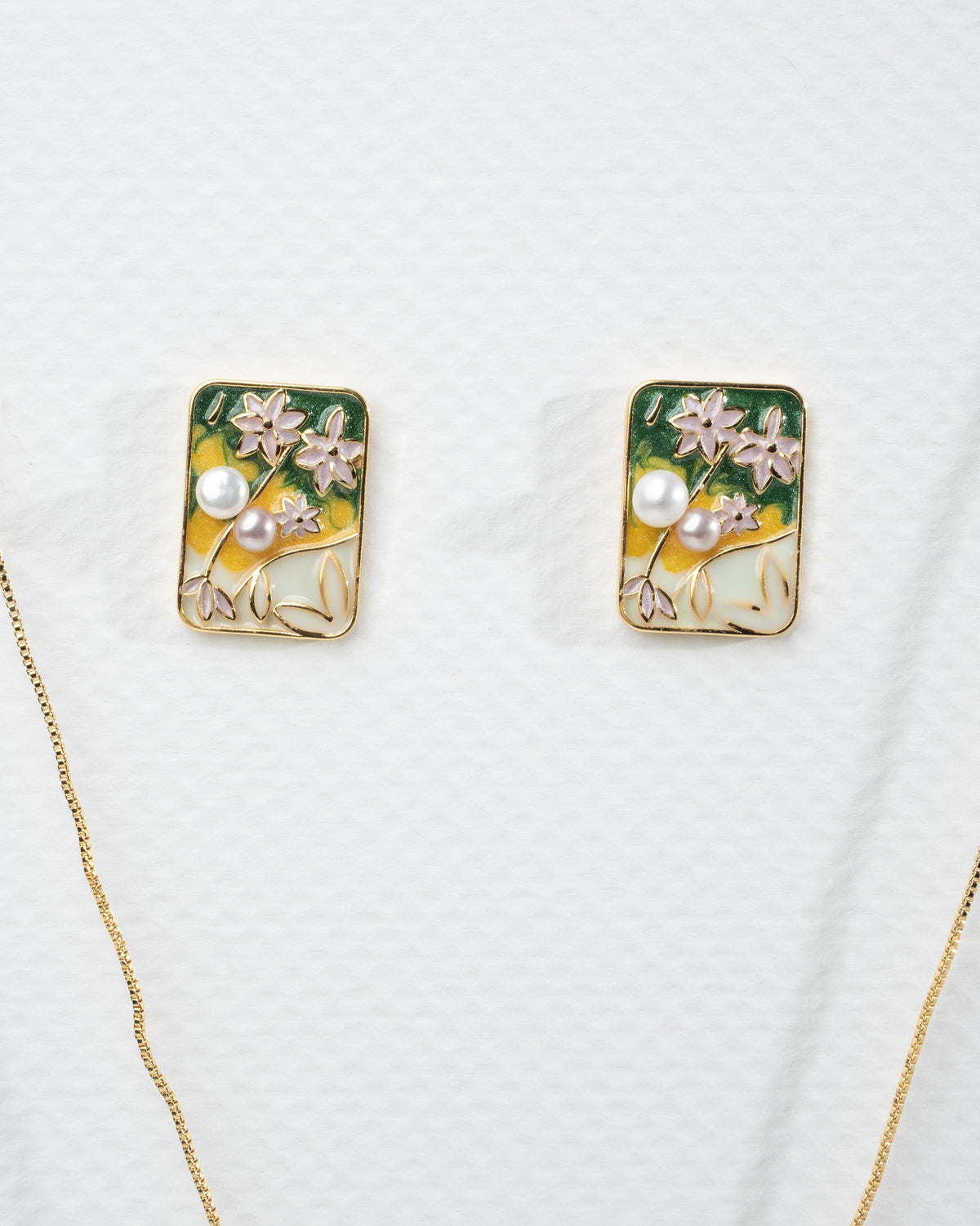 Elegant Floral Enamel Jewelry Set with Pearl Accents