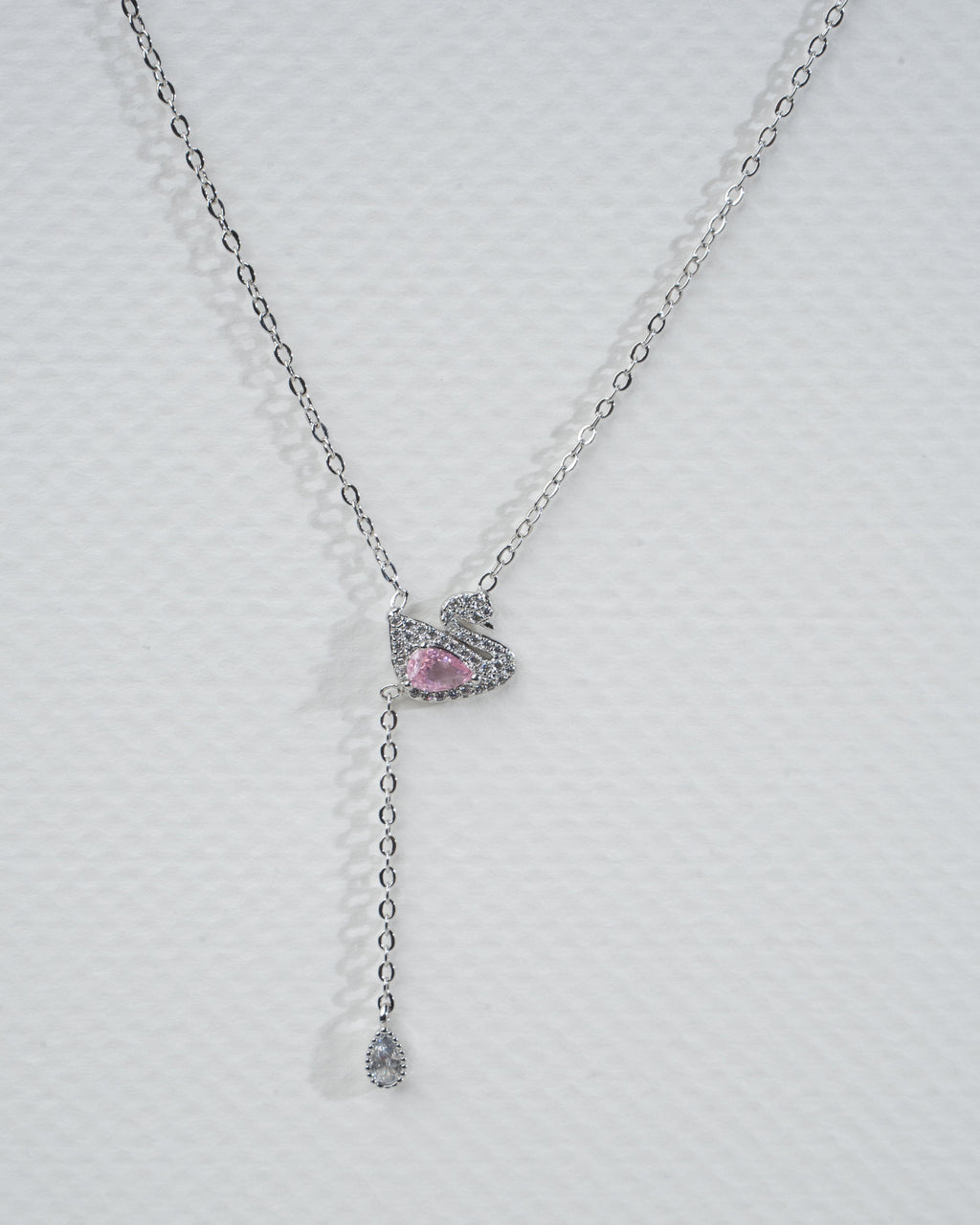 Elegant Swan Necklace and Earring Set with Pink Gemstones