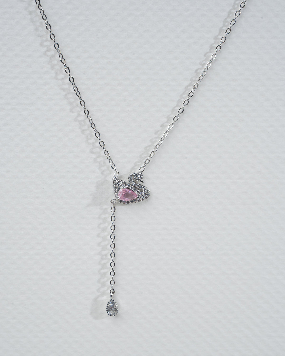 Elegant Swan Necklace and Earring Set with Pink Gemstones