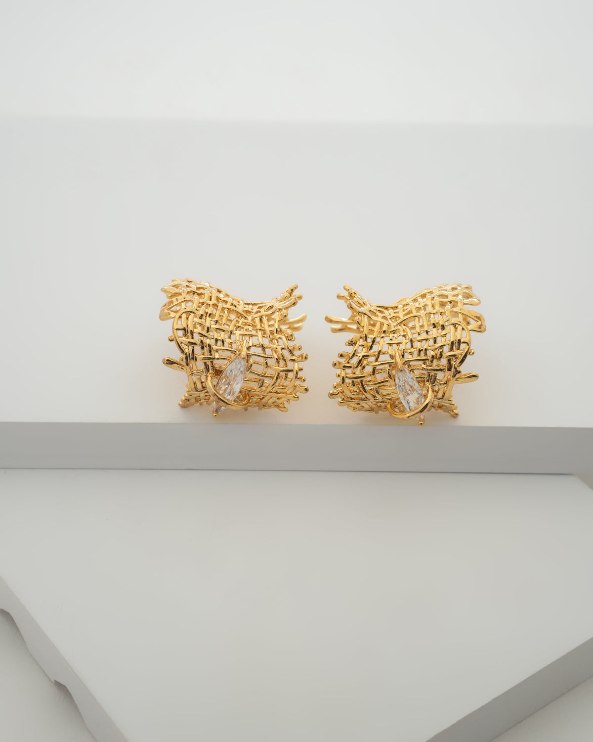 Elegant Woven Gold Plated Earrings with Crystal Accents