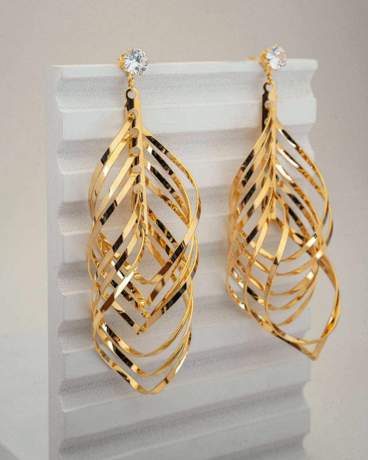 Elegant Gold-Plated Leaf Drop Earrings with Crystal Accents