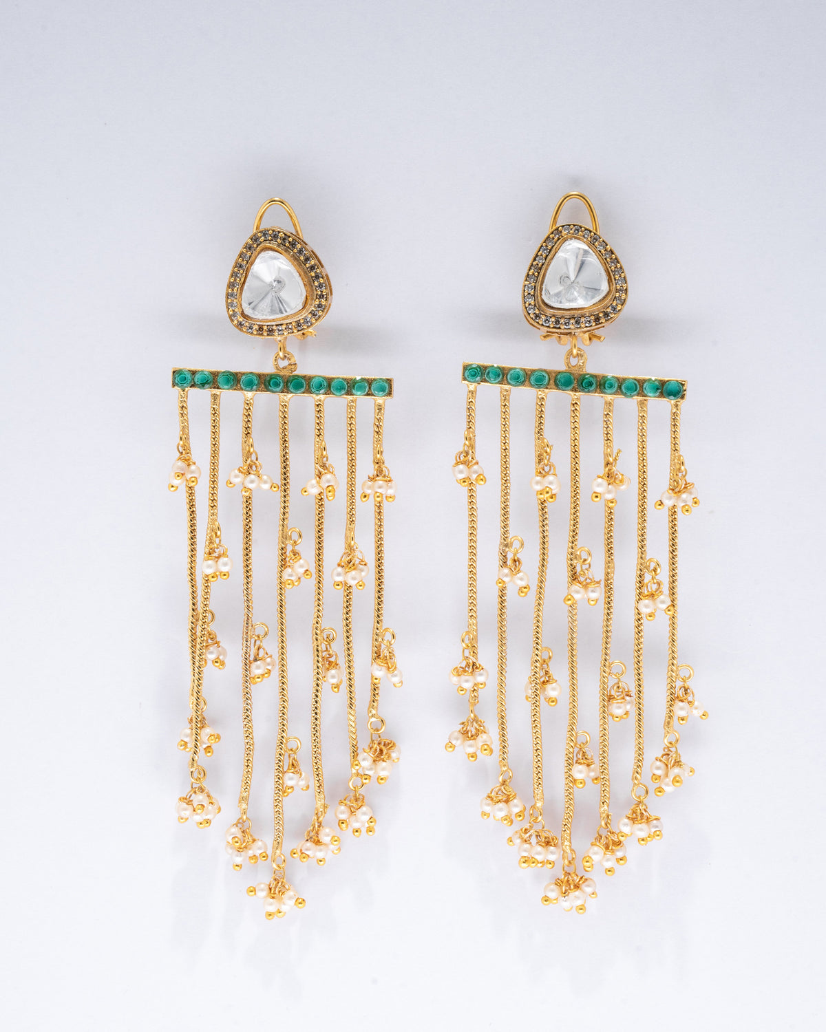Luxe Gold and Crystal Tassel Earrings with Pearls