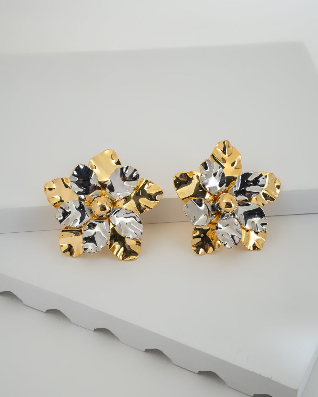 Elegant Two-Tone Floral Statement Earrings