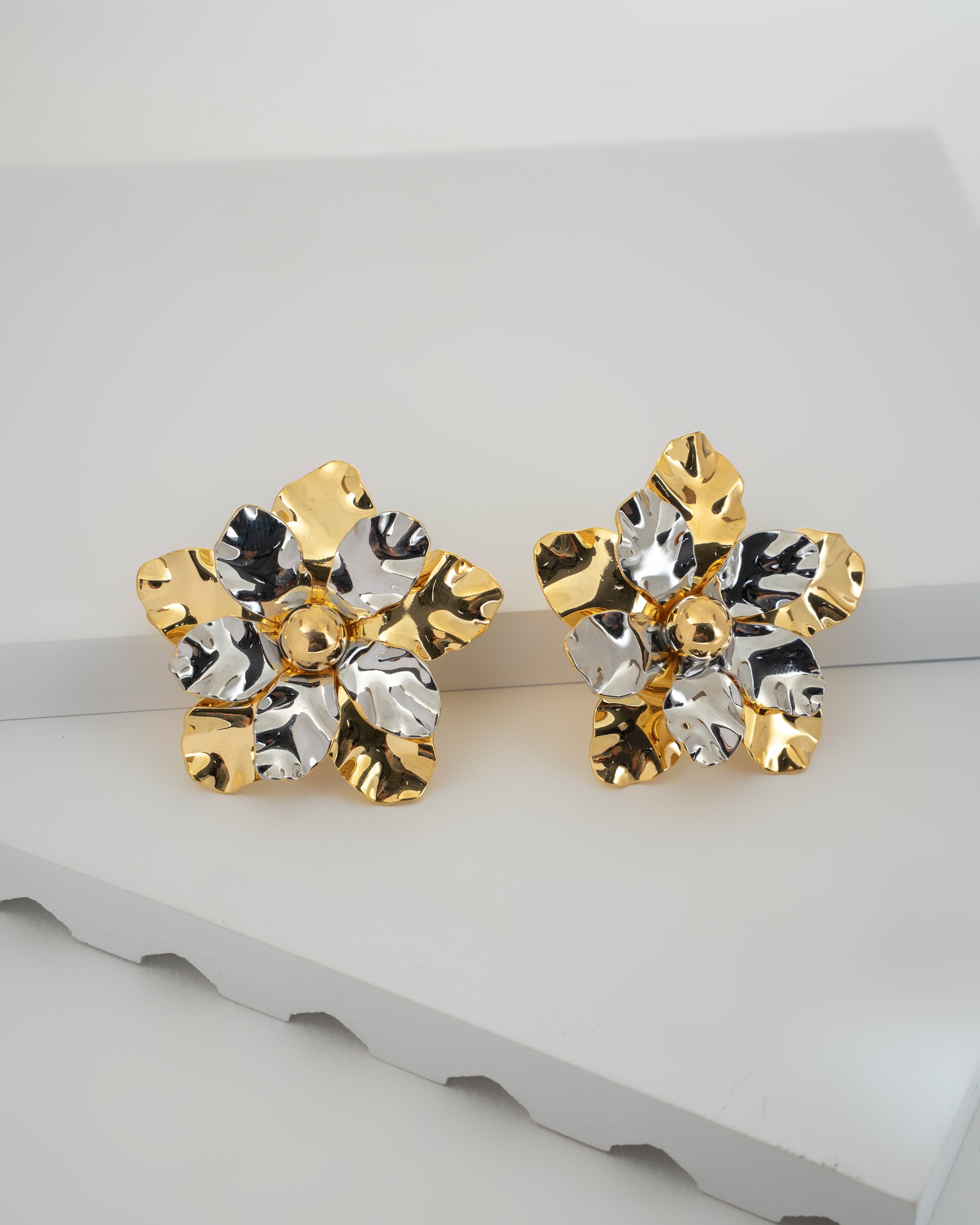 Elegant Two-Tone Floral Statement Earrings