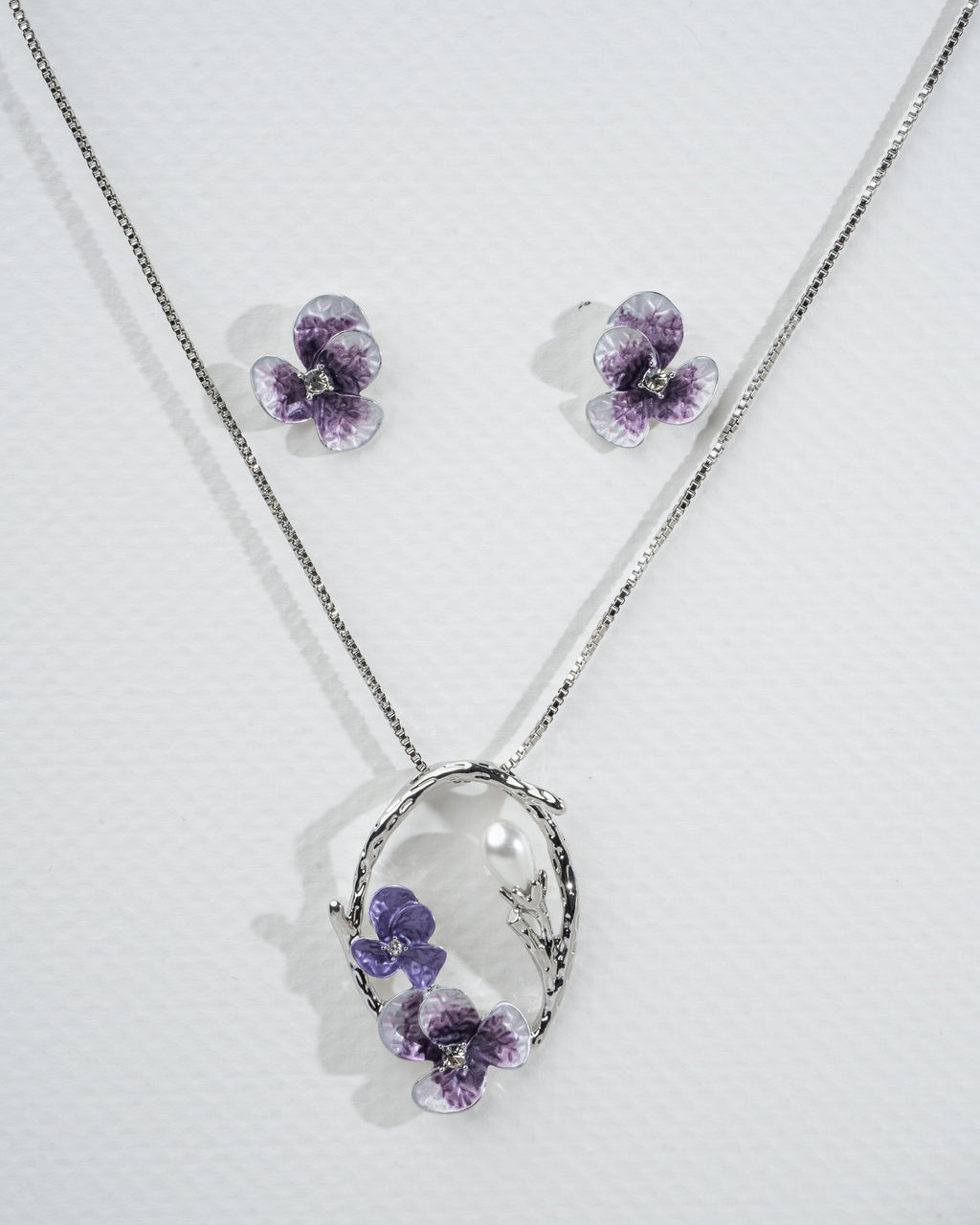 Elegant Violet Orchid Pendant and Earring Set