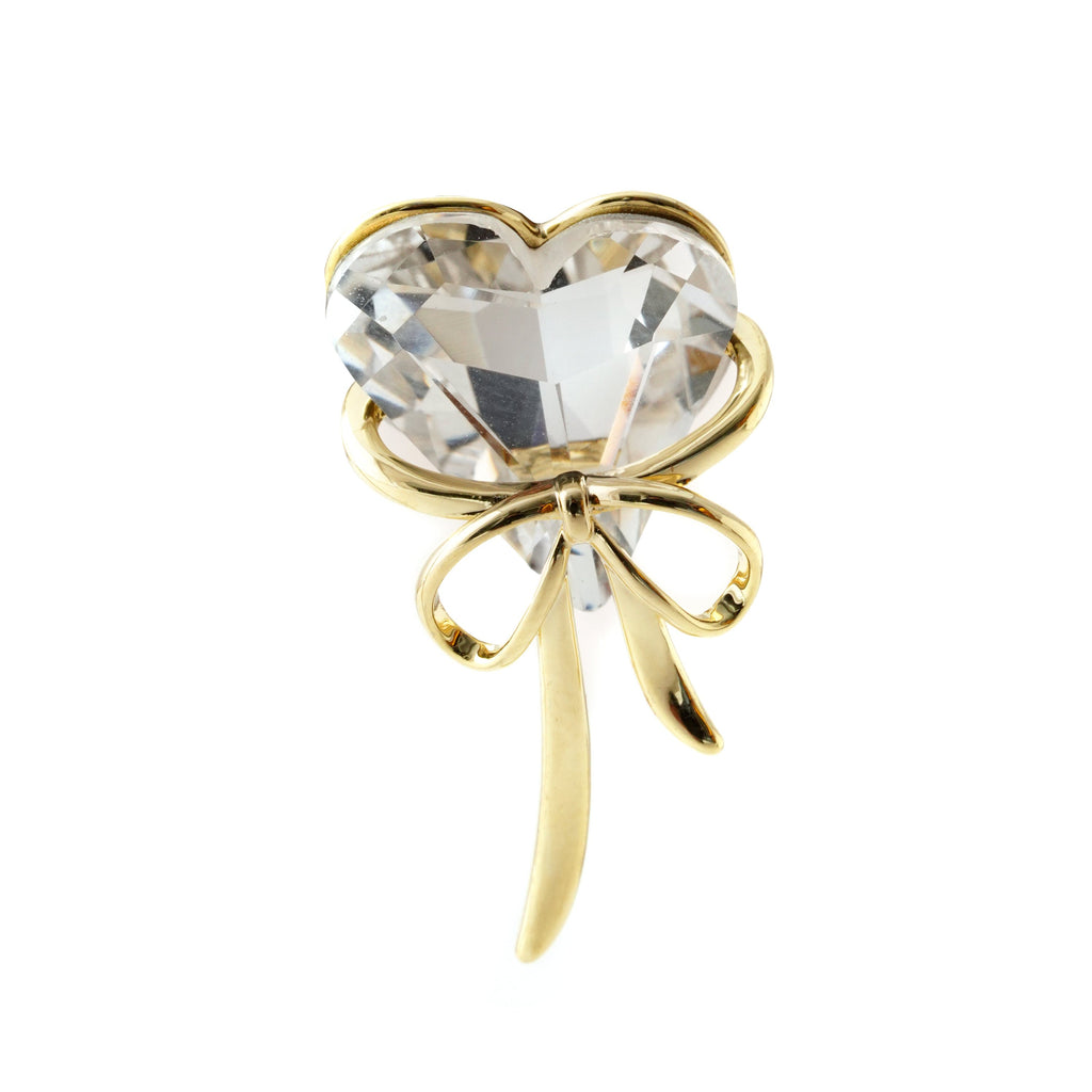 Elegant Crystal Heart Gold-Tone Earring with Bow Accent