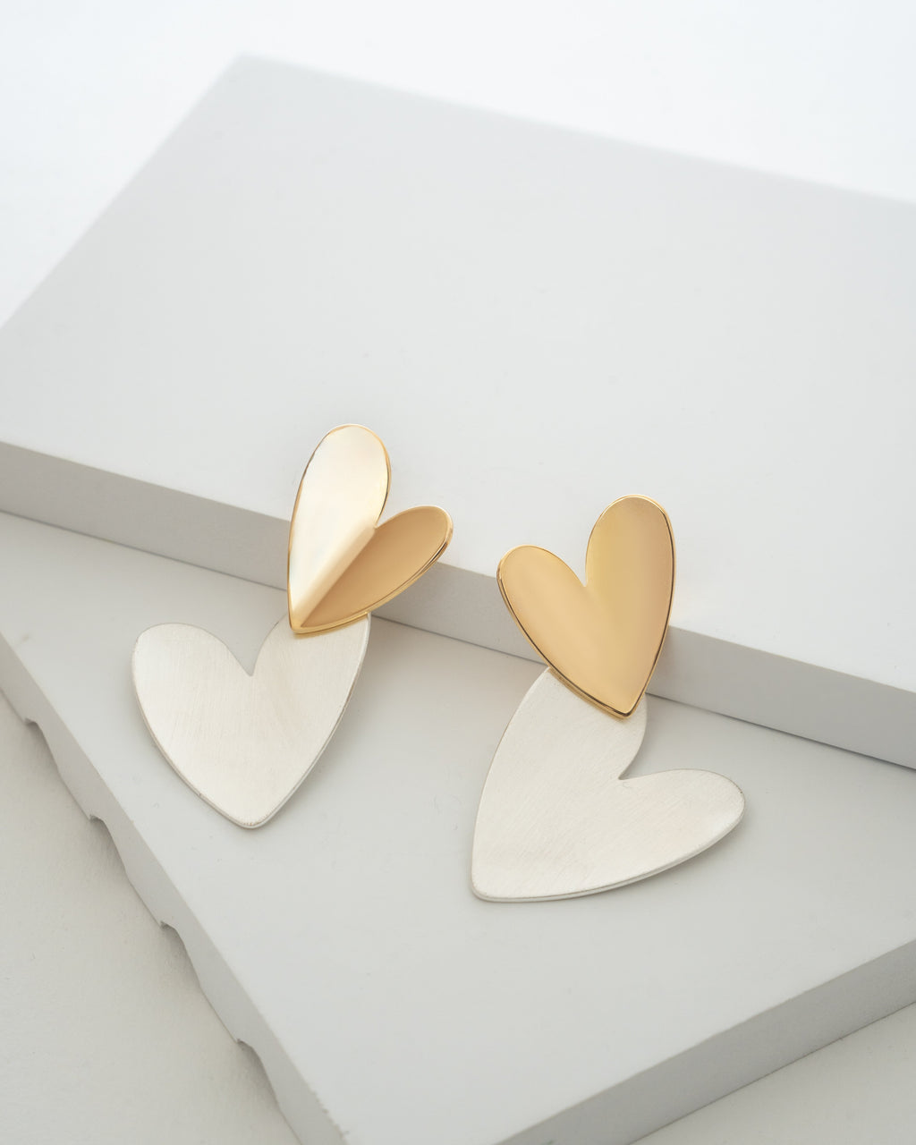 Dual-Tone Heart Drop Earrings
