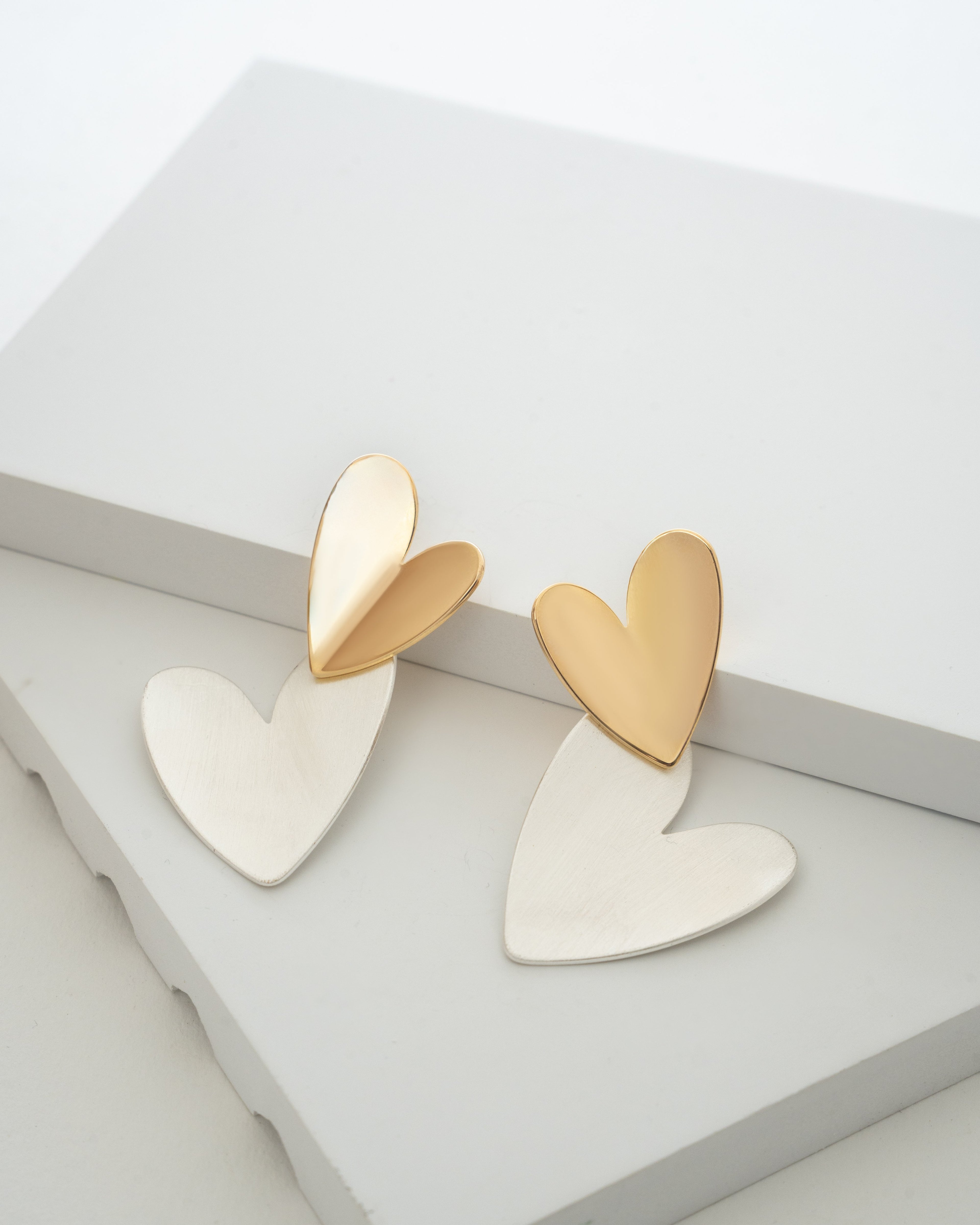 Dual-Tone Heart Drop Earrings