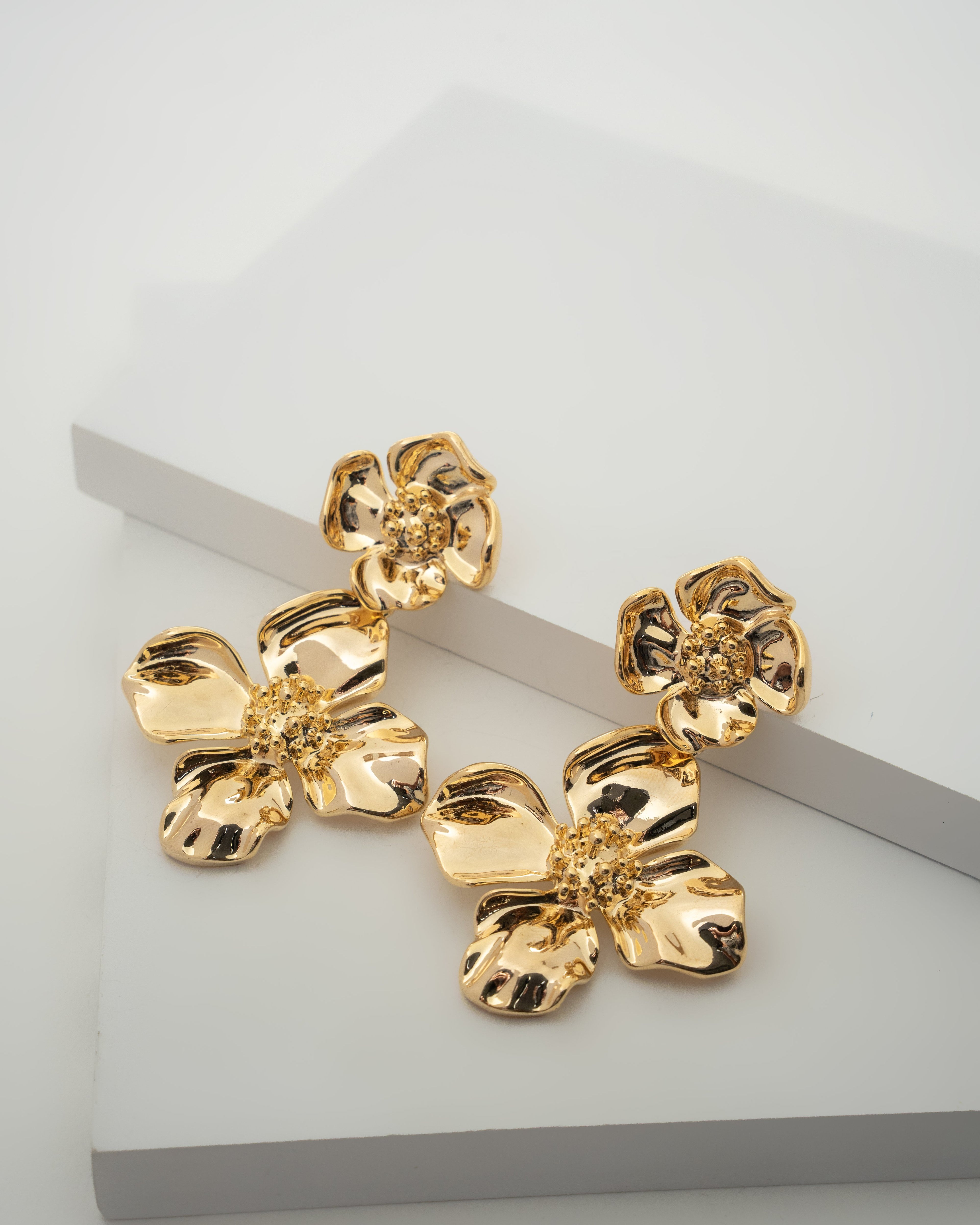 Luxurious Blossom Gold-Plated Floral Earrings