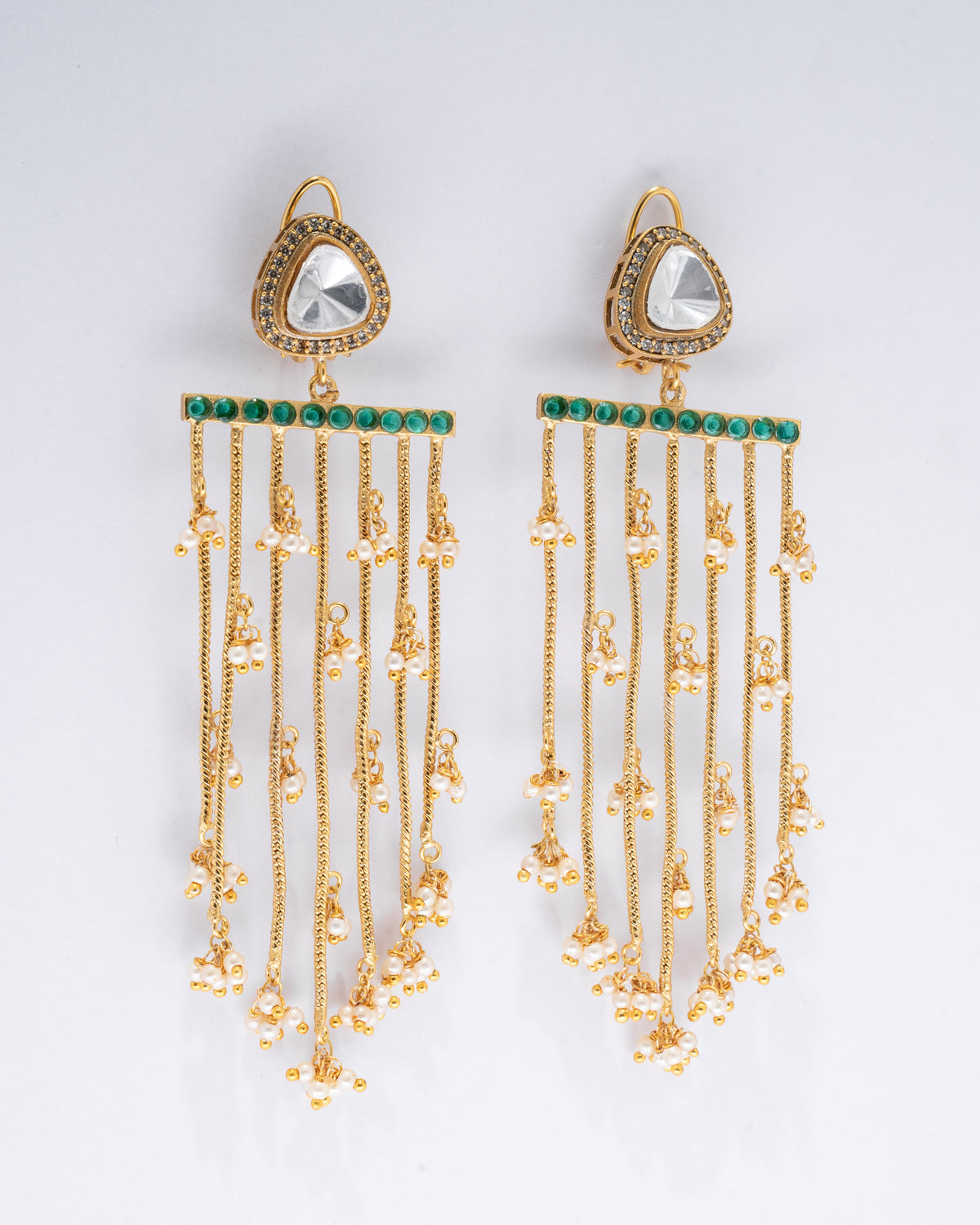 Luxe Gold and Crystal Tassel Earrings with Pearls