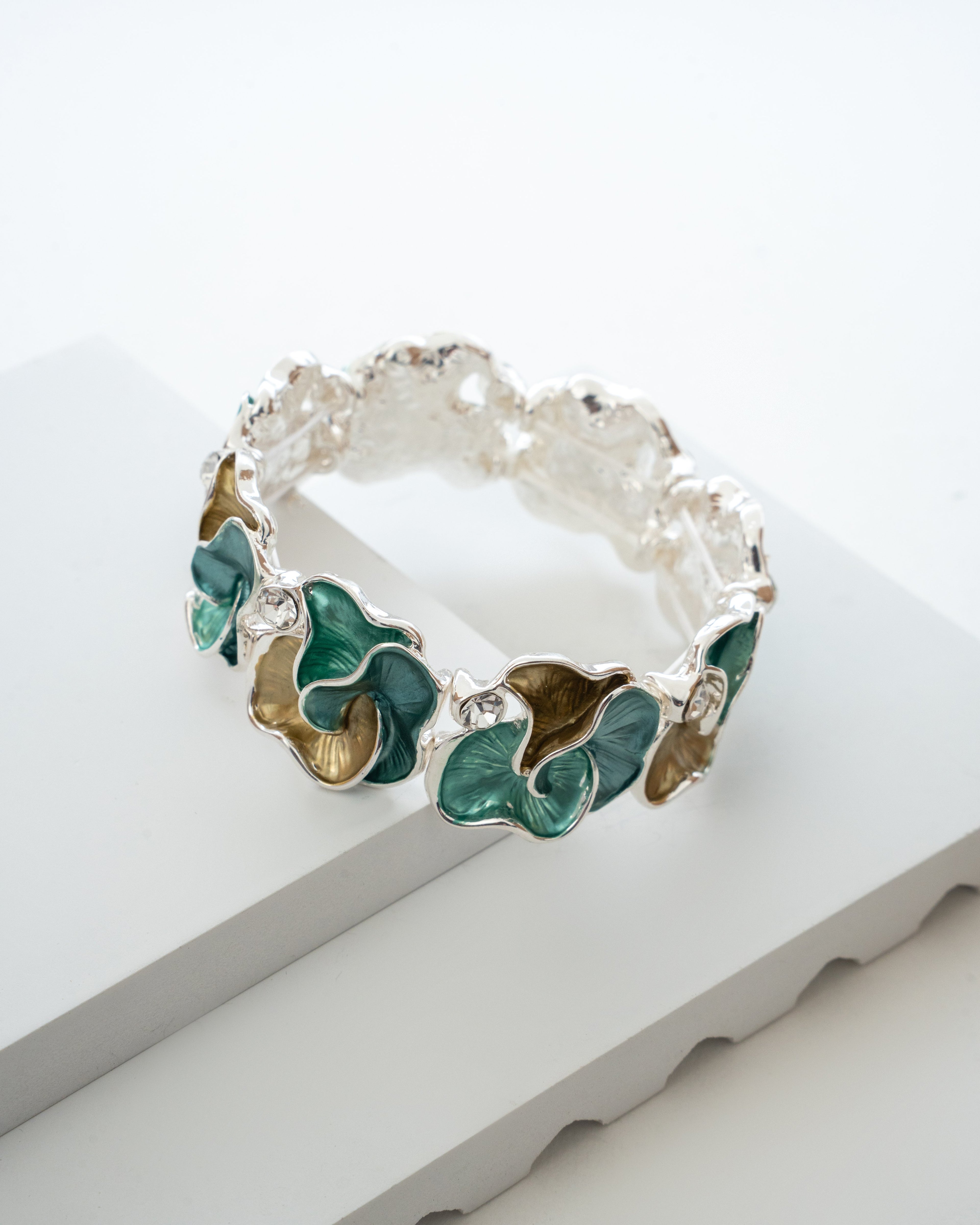Elegant Enamel Floral Bangle Bracelet