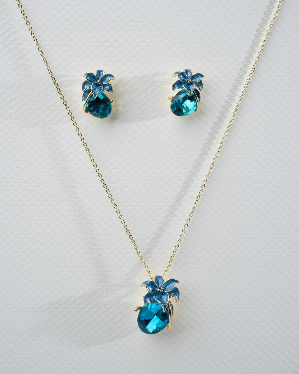 Elegant Blue Gem Floral Jewelry Set