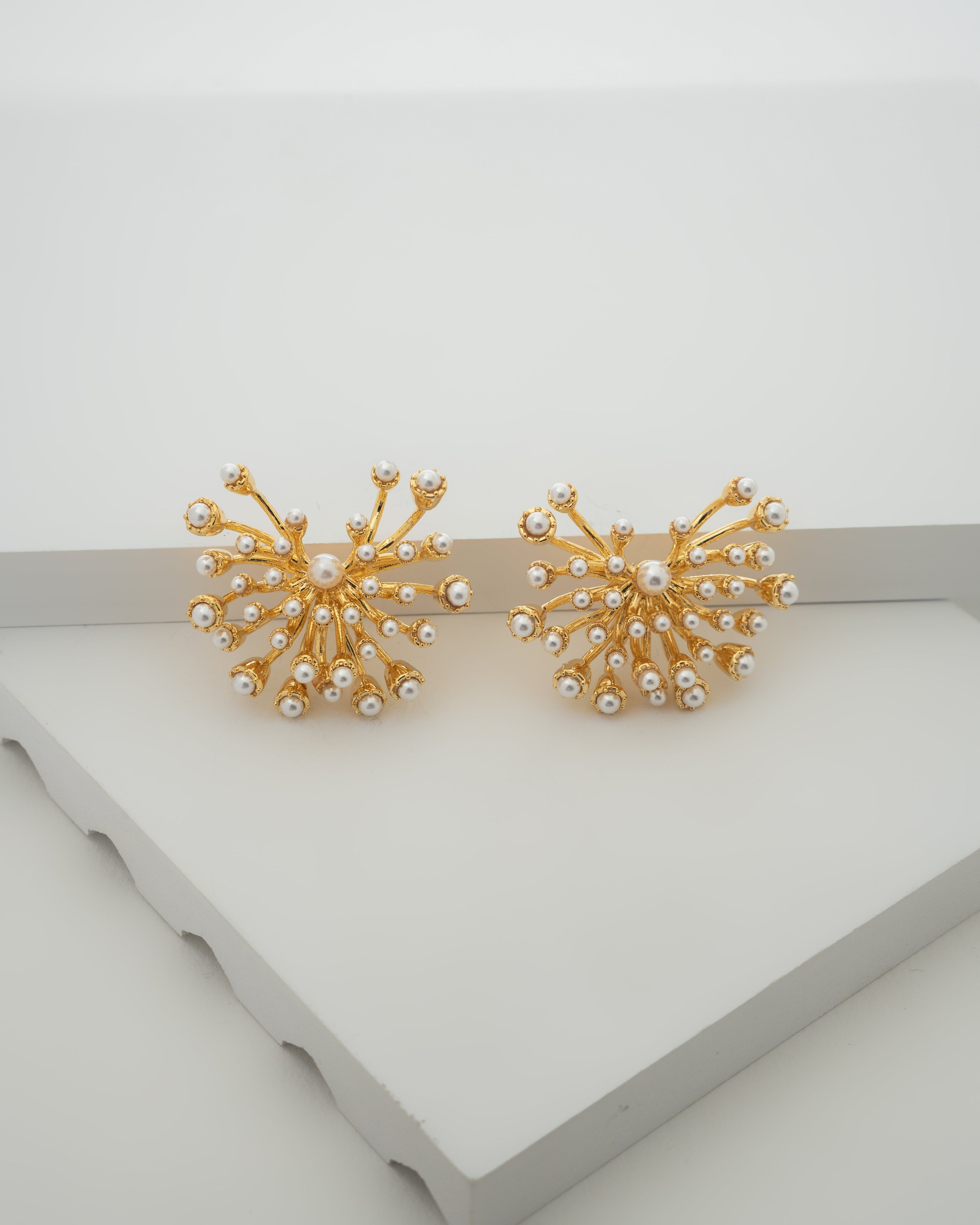 Elegant Gold Pearl Sunburst Earrings