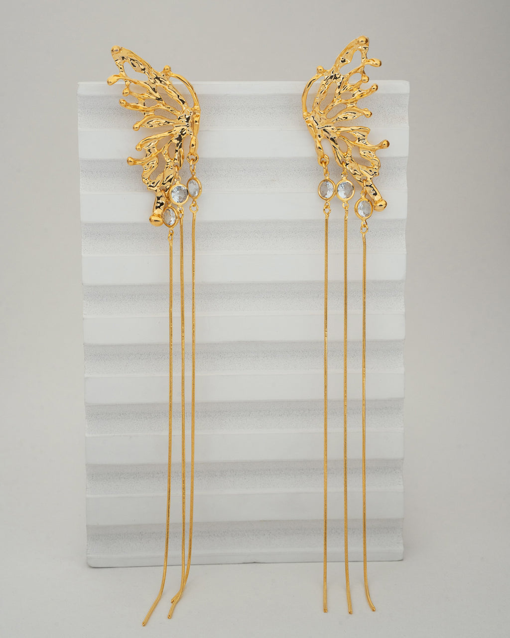 Elegant Gold-Plated Butterfly Wing Earrings with Crystal Accents