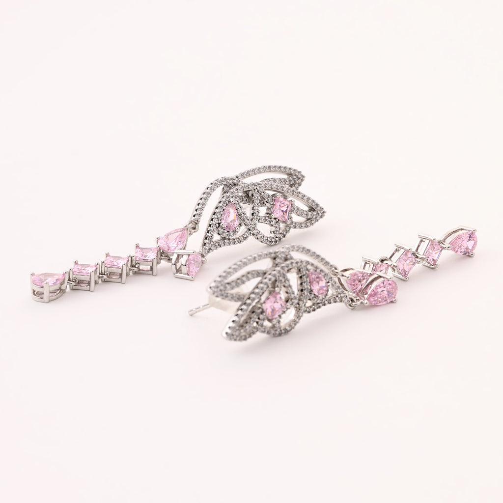 Exquisite Silver and Pink Gemstone Drop Earrings