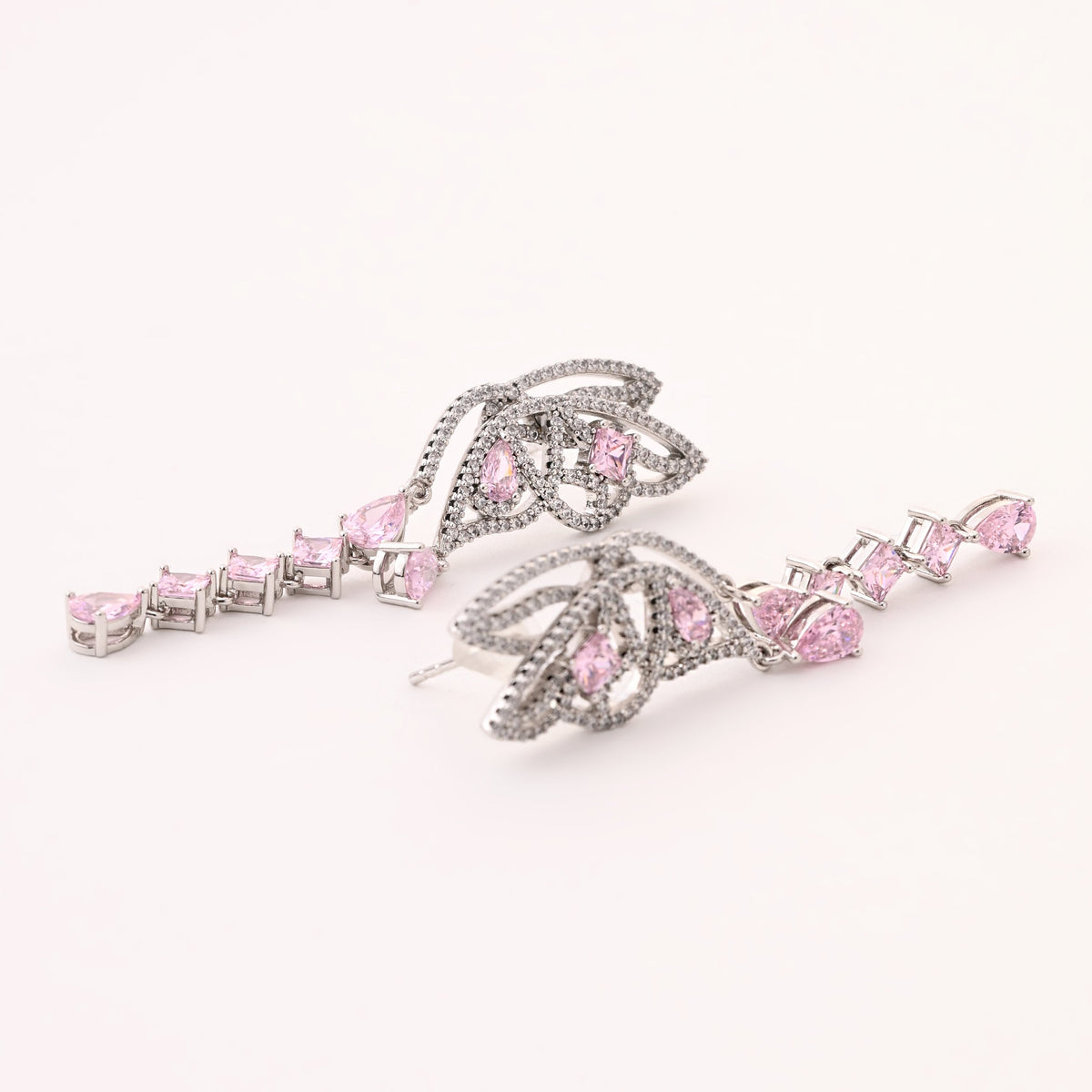 Exquisite Silver and Pink Gemstone Drop Earrings
