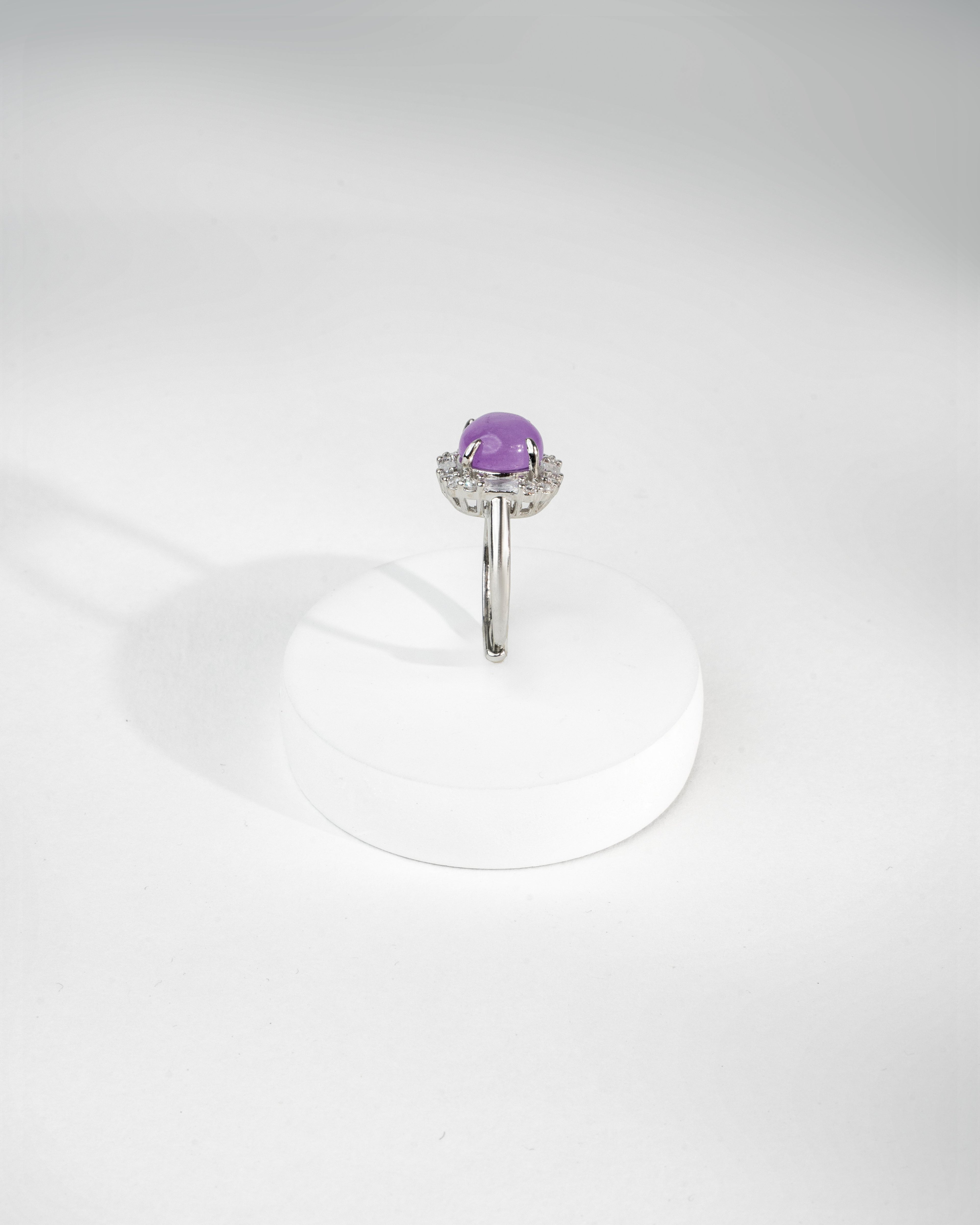 Elegant Violet Gemstone Silver Ring with Crystal Accents