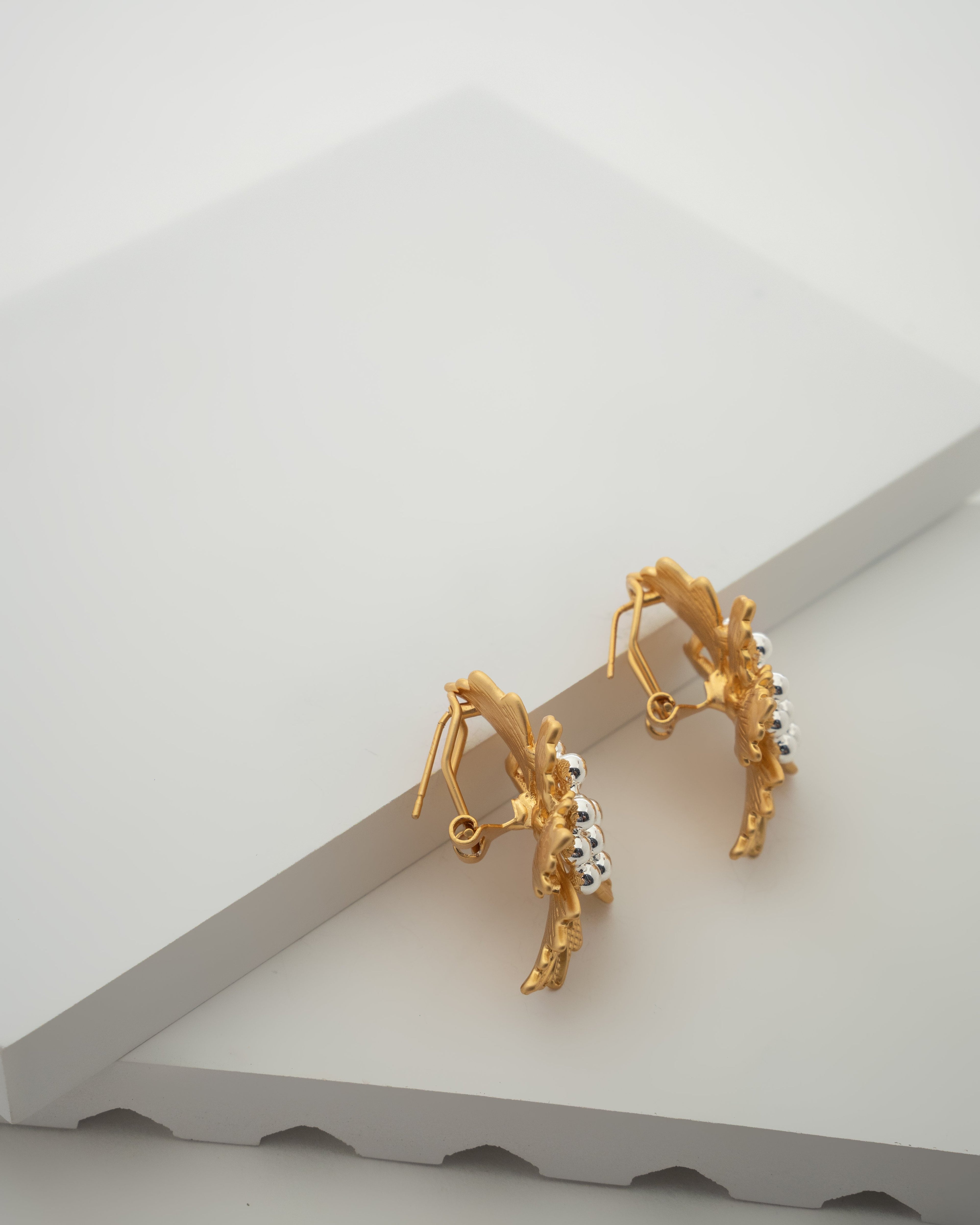Exquisite Gold Leaf Cluster Earrings with Silver Accents