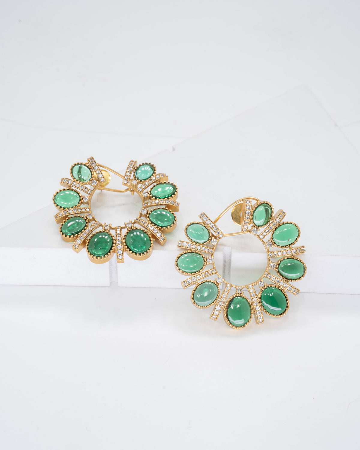 Elegance Emerald-Infused Gold Hoop Earrings