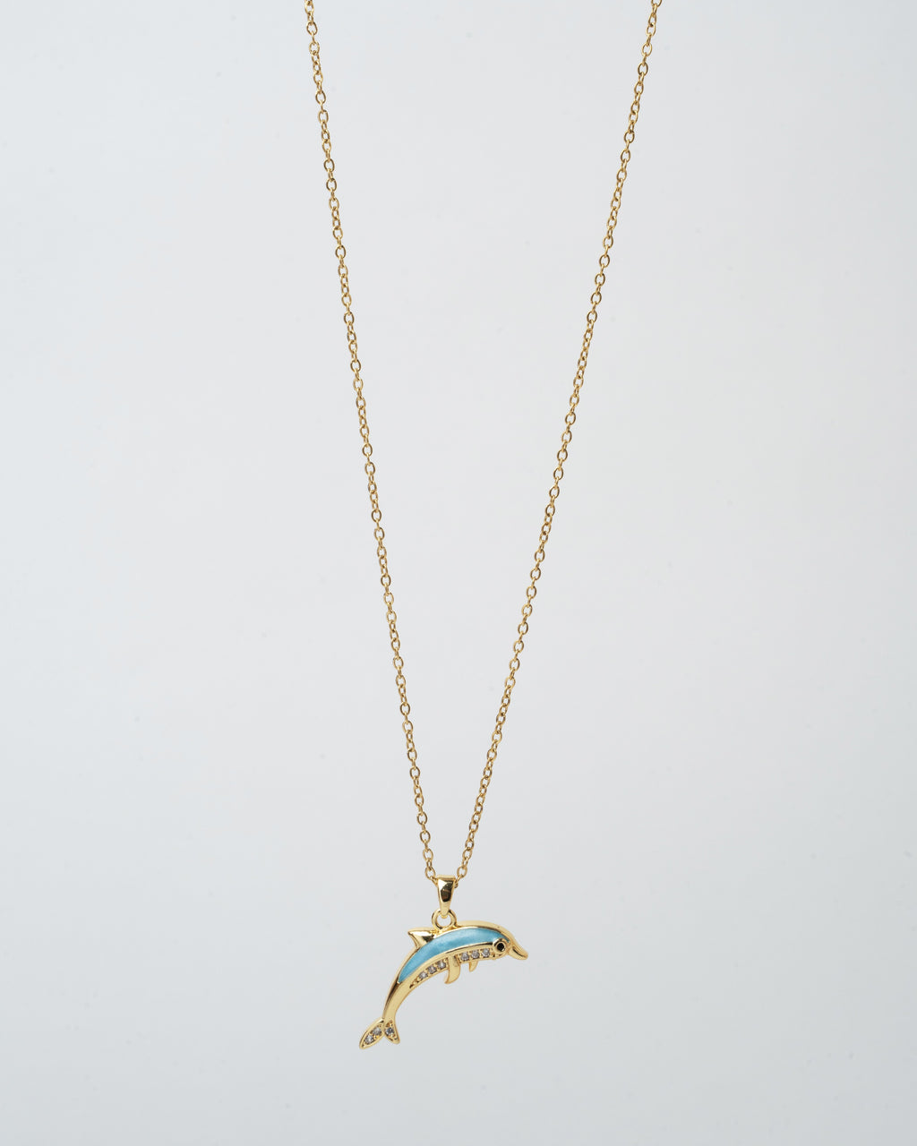Elegant Gold Dolphin Pendant Necklace with Aquamarine Accents