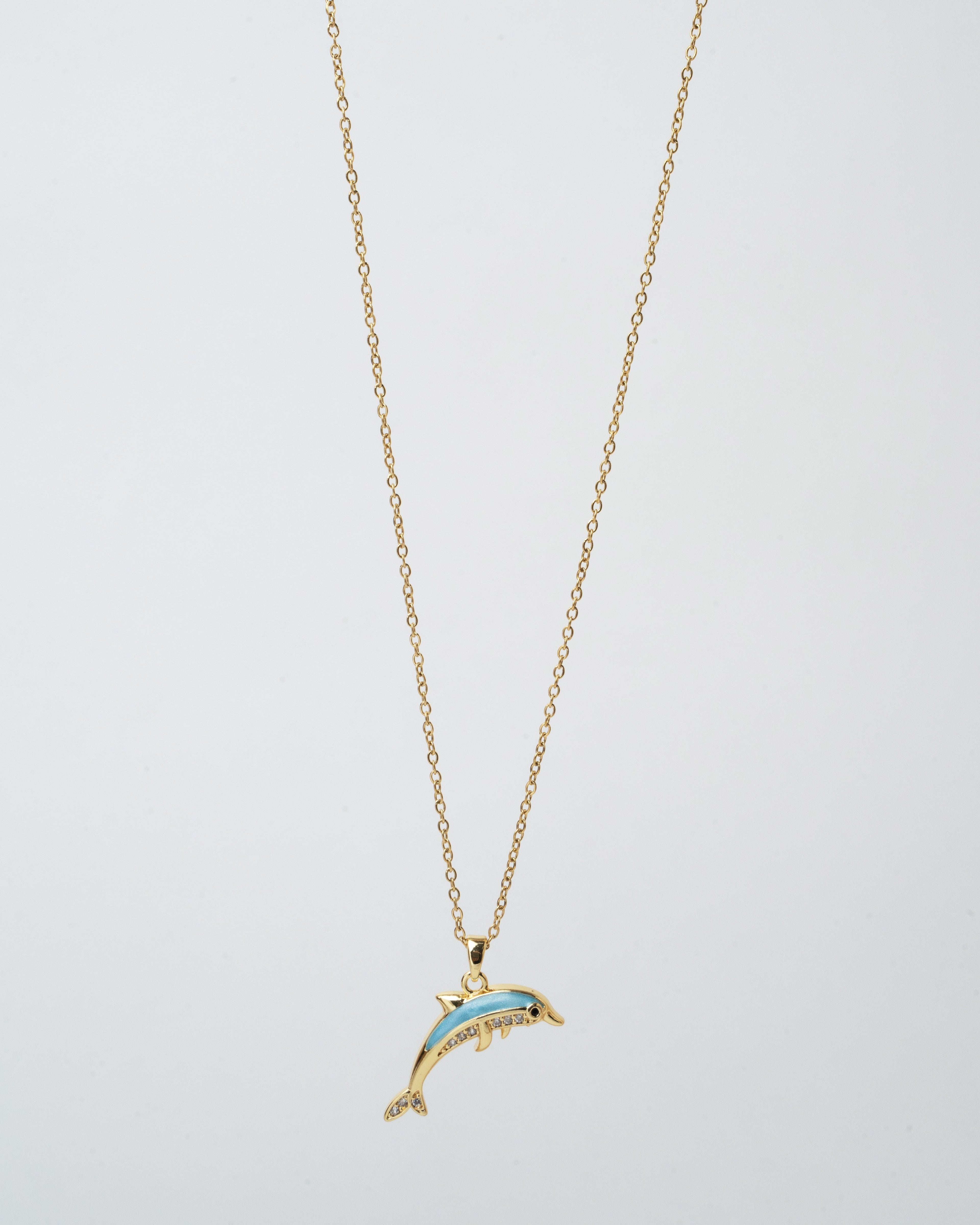 Elegant Gold Dolphin Pendant Necklace with Aquamarine Accents