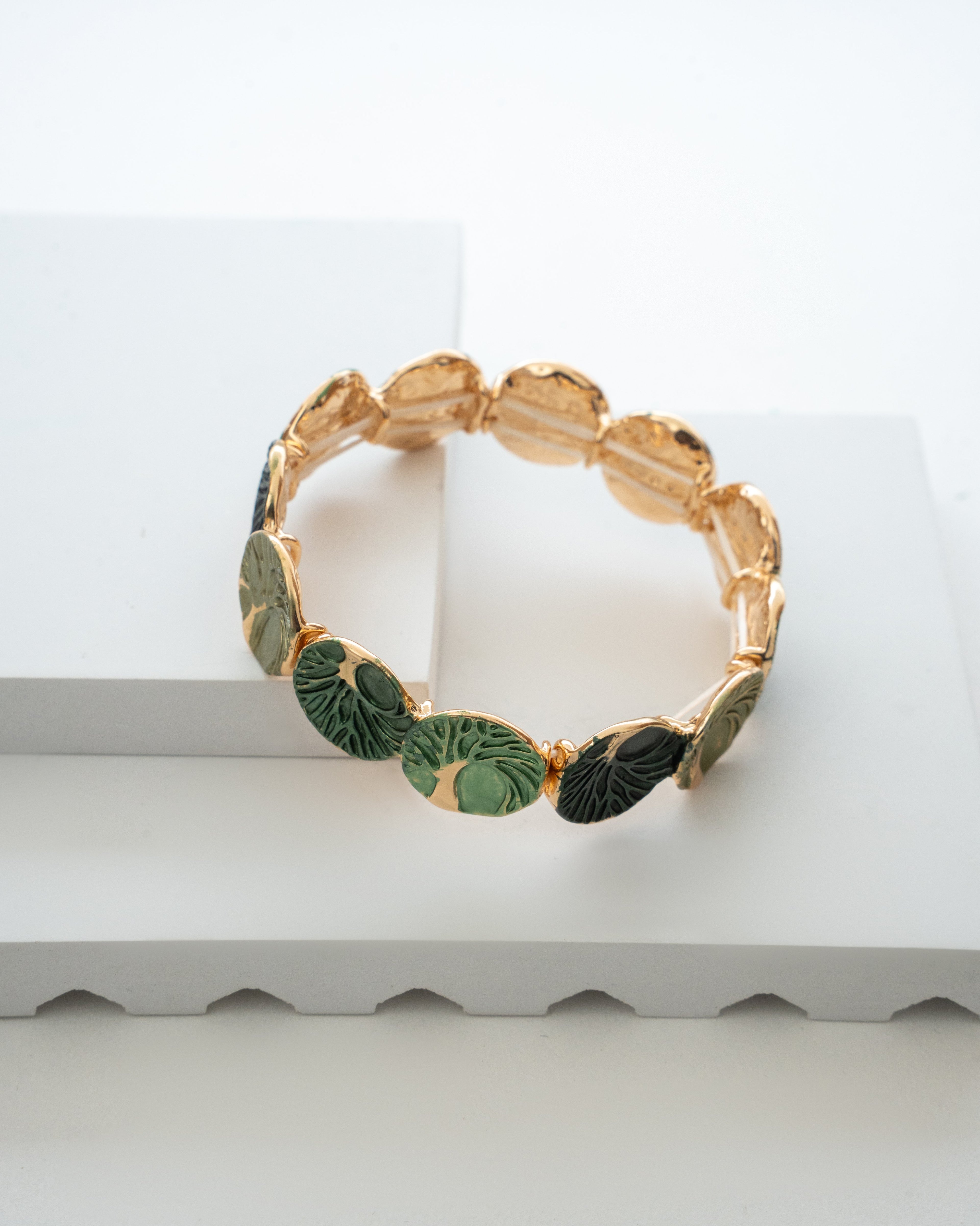 Elegance Gold-Toned Green Enamel Bracelet