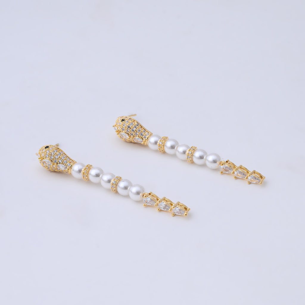 Elegant Gold-Plated Pearl and Crystal Drop Earrings
