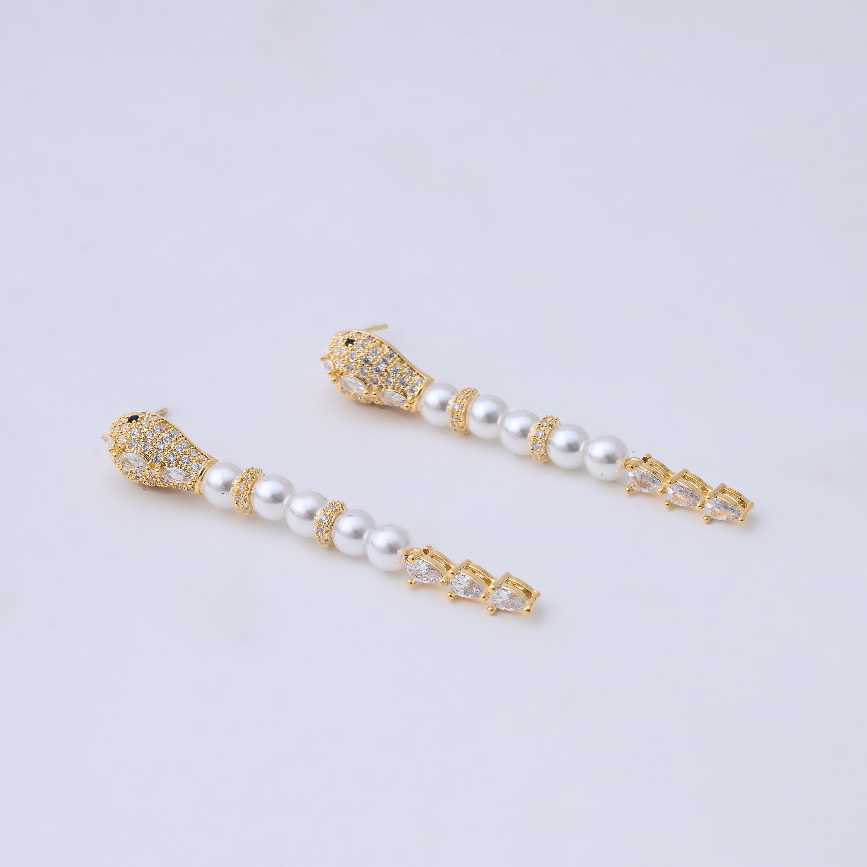 Elegant Gold-Plated Pearl and Crystal Drop Earrings