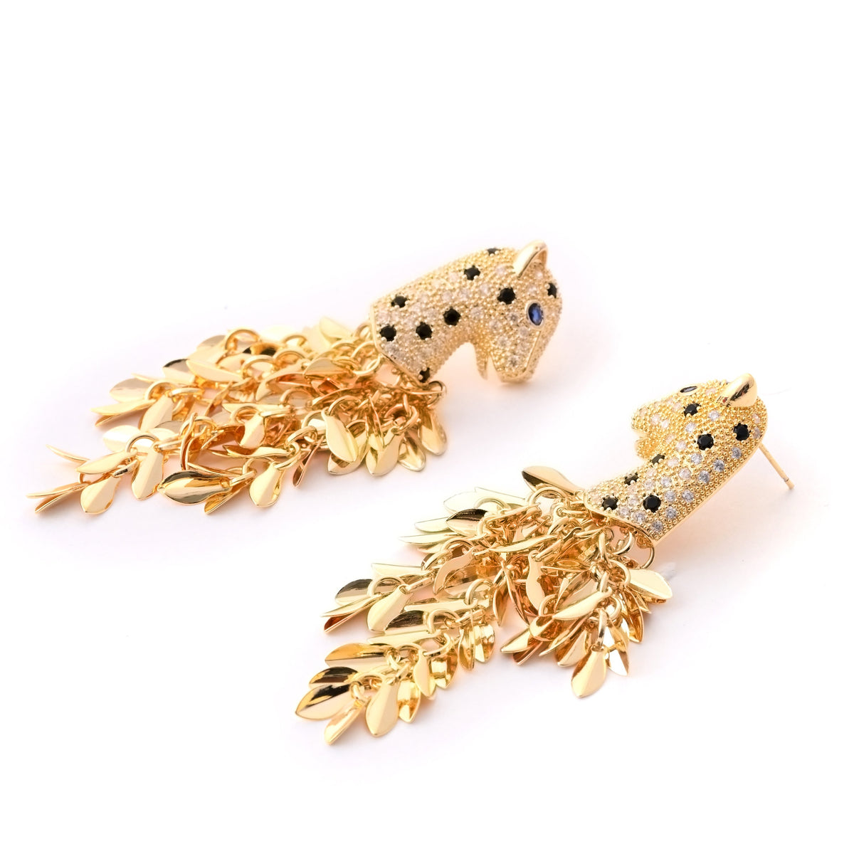 Elegant Jaguar Dangle Earrings with Crystal Accents