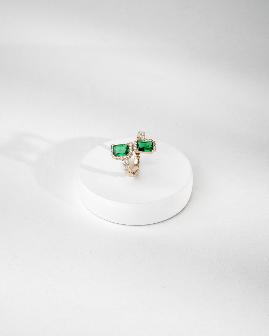 Elegance Dual Emerald and Diamond Accent Ring