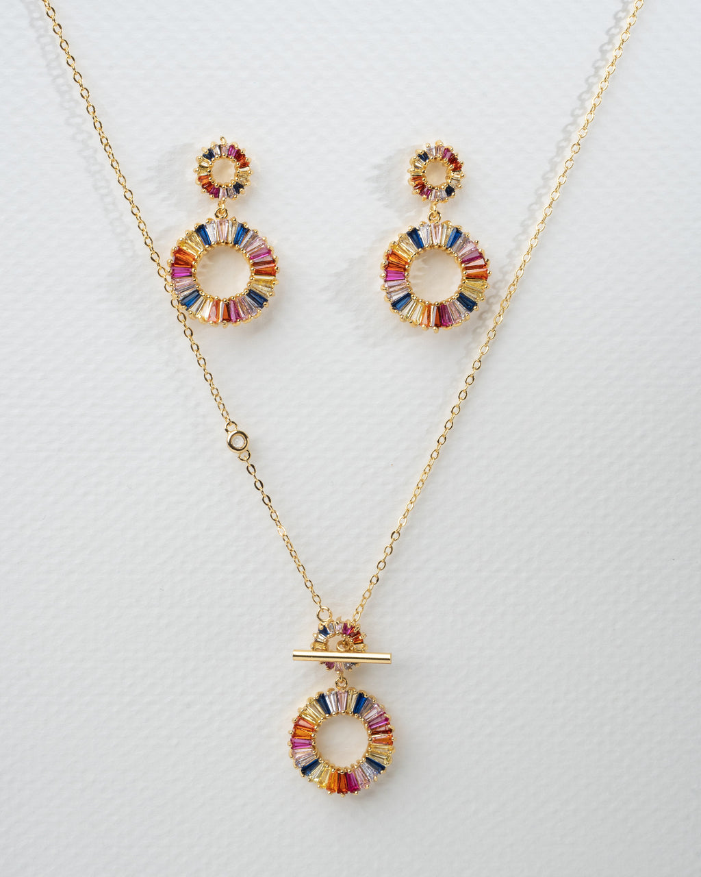 Elegant Multicolor Crystal Circle Necklace and Earring Set