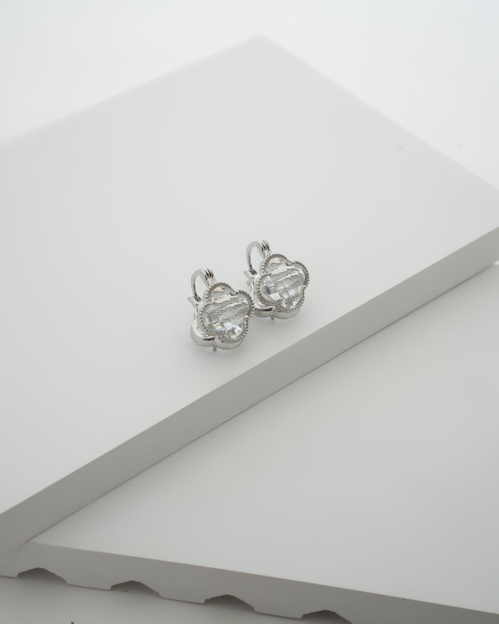 Elegant Silver Clover Crystal Earrings