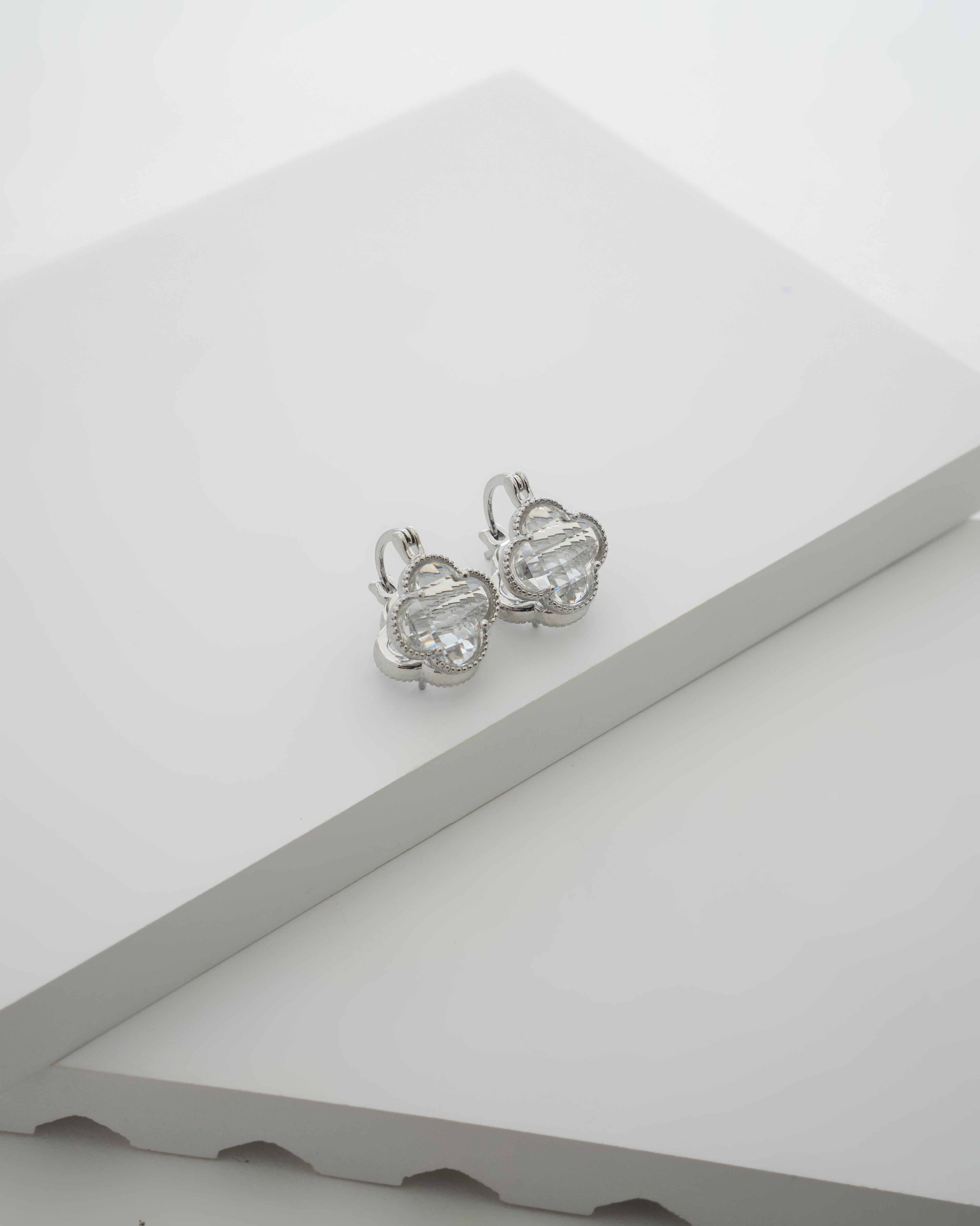 Elegant Silver Clover Crystal Earrings