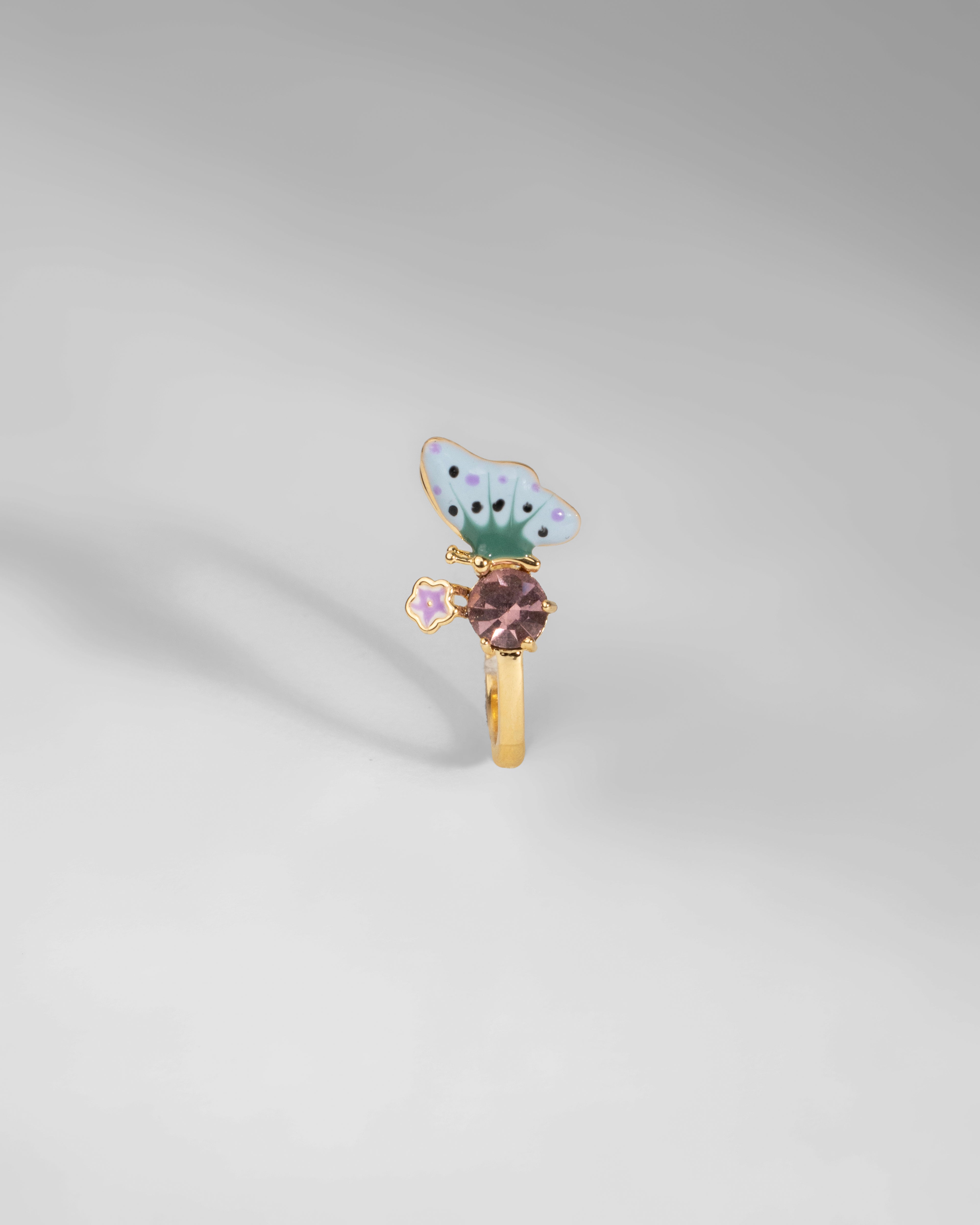 Enchanted Butterfly Gold Ring with Amethyst Charm