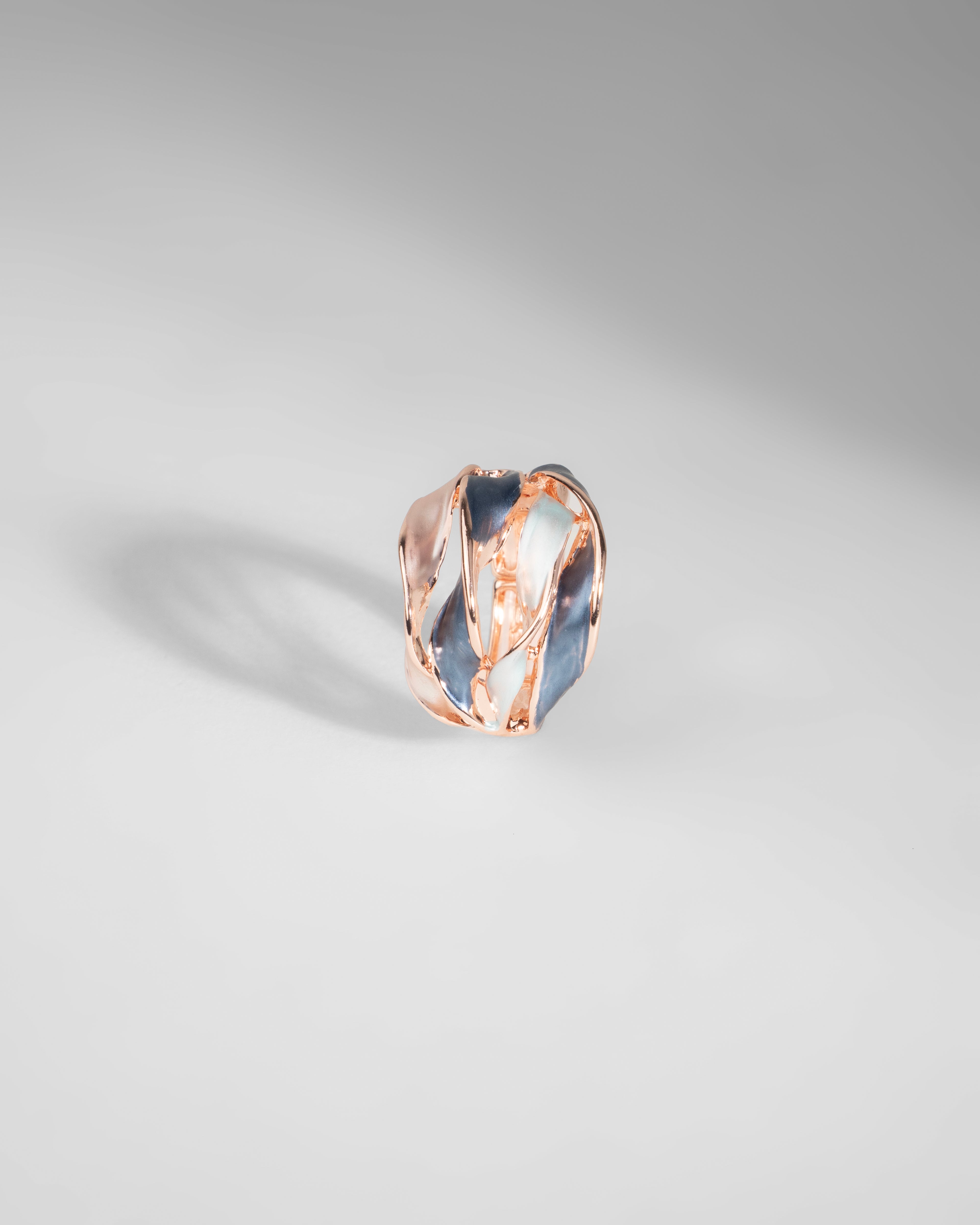 Elegant Rose Gold and Blue Enamel Statement Ring