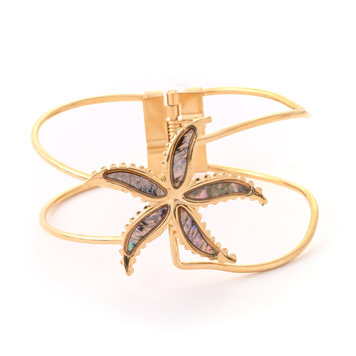 Elegant Gold Starfish Cuff Bracelet with Abalone Inlay