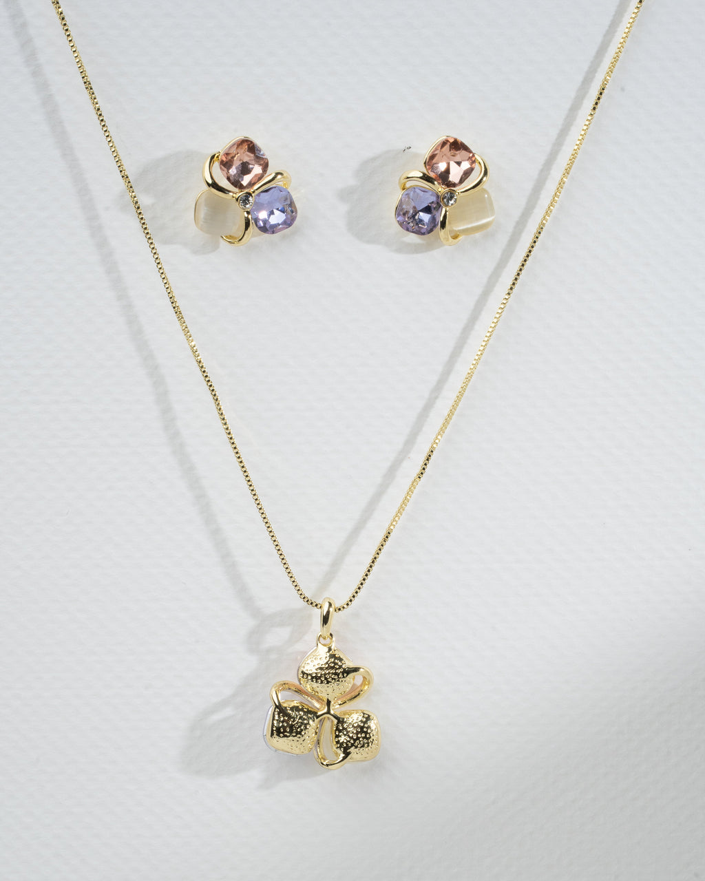 Elegant Gold-Plated Flower Jewelry Set with Multicolor Gemstones