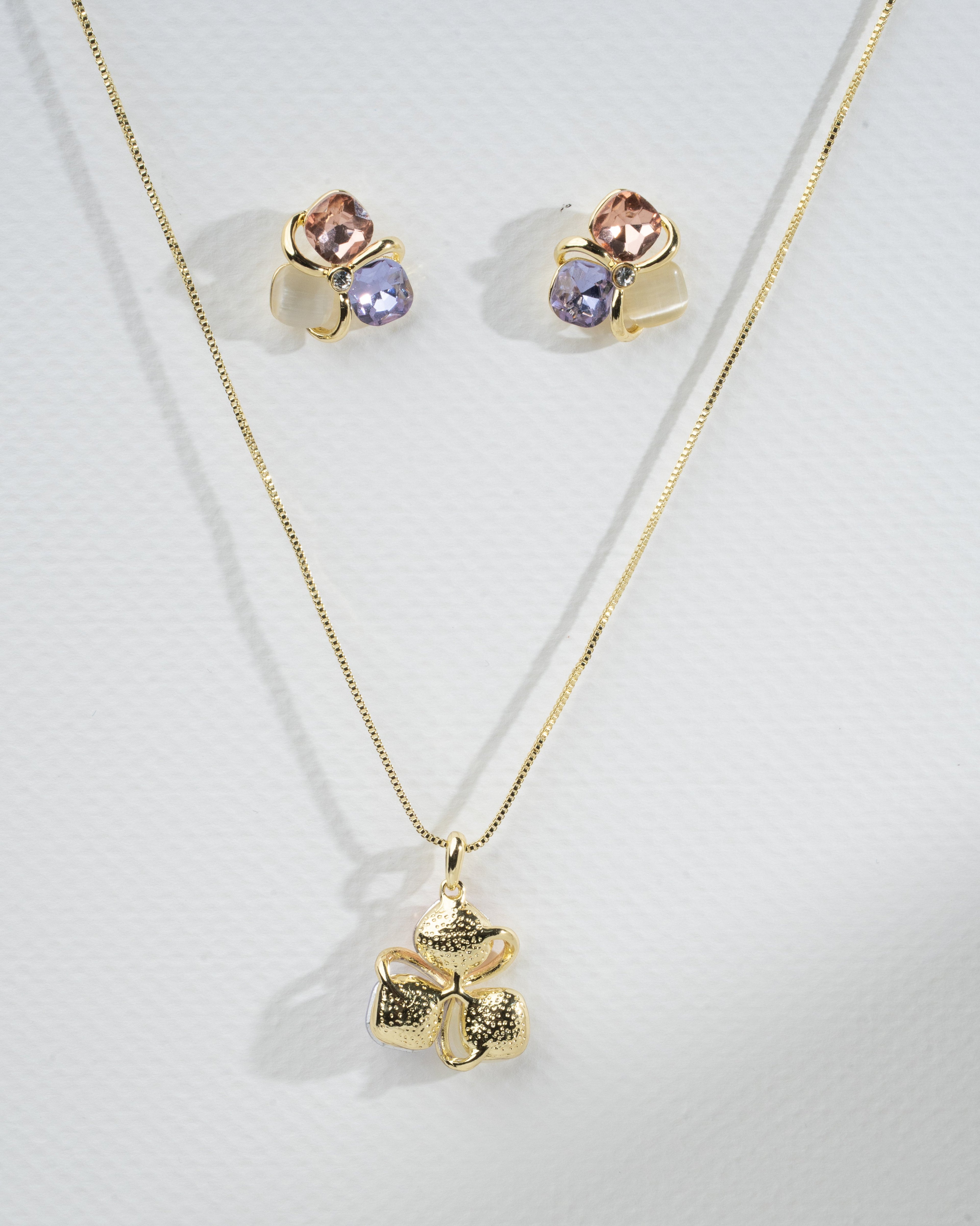 Elegant Gold-Plated Flower Jewelry Set with Multicolor Gemstones