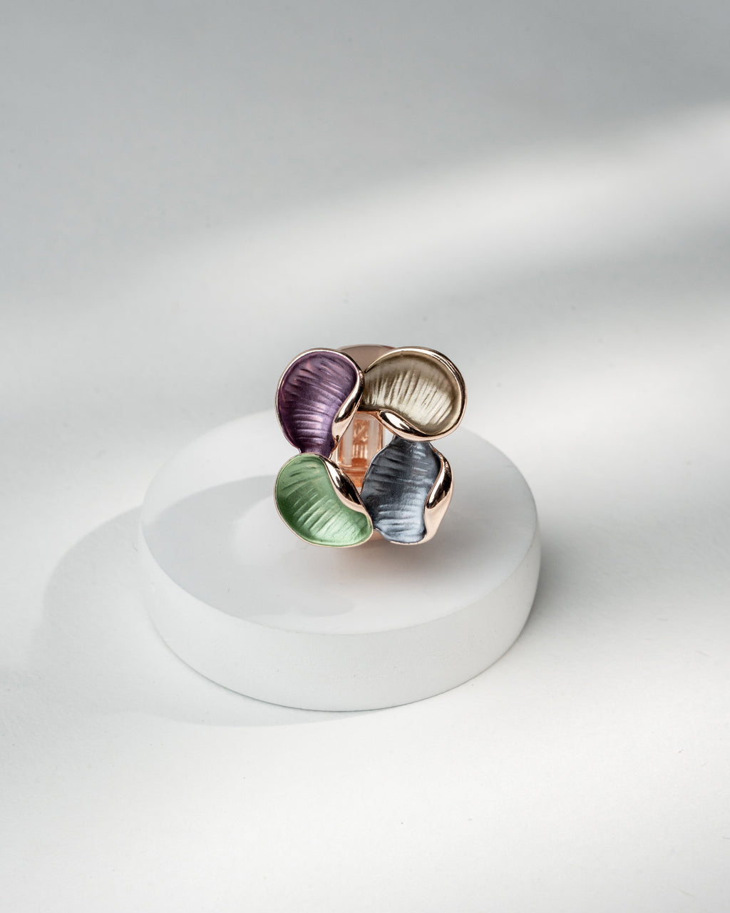 Multicolor Enamel Petal Statement Ring