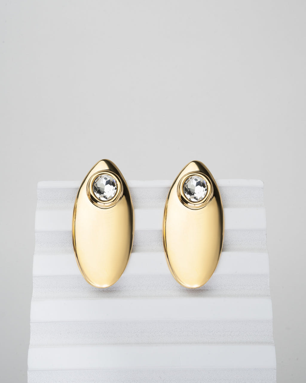 Elegant Gold-Plated Oval Stud Earrings with Crystal Accents