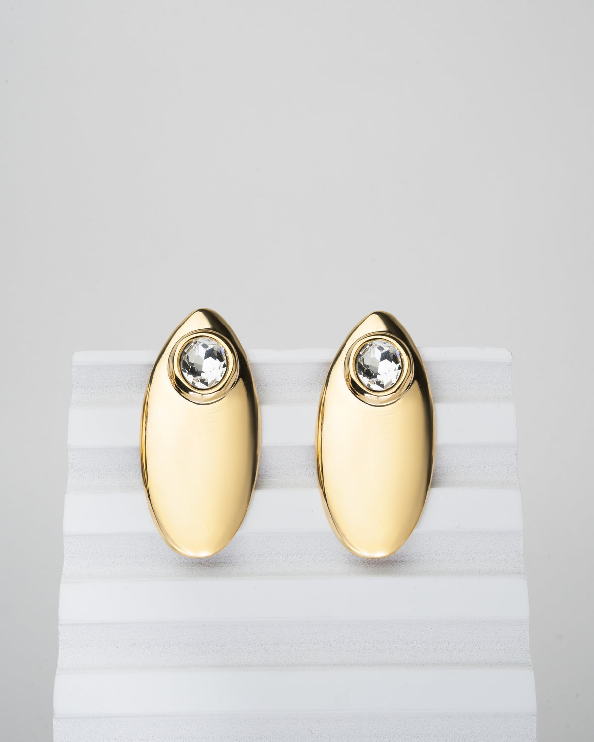 Elegant Gold-Plated Oval Stud Earrings with Crystal Accents