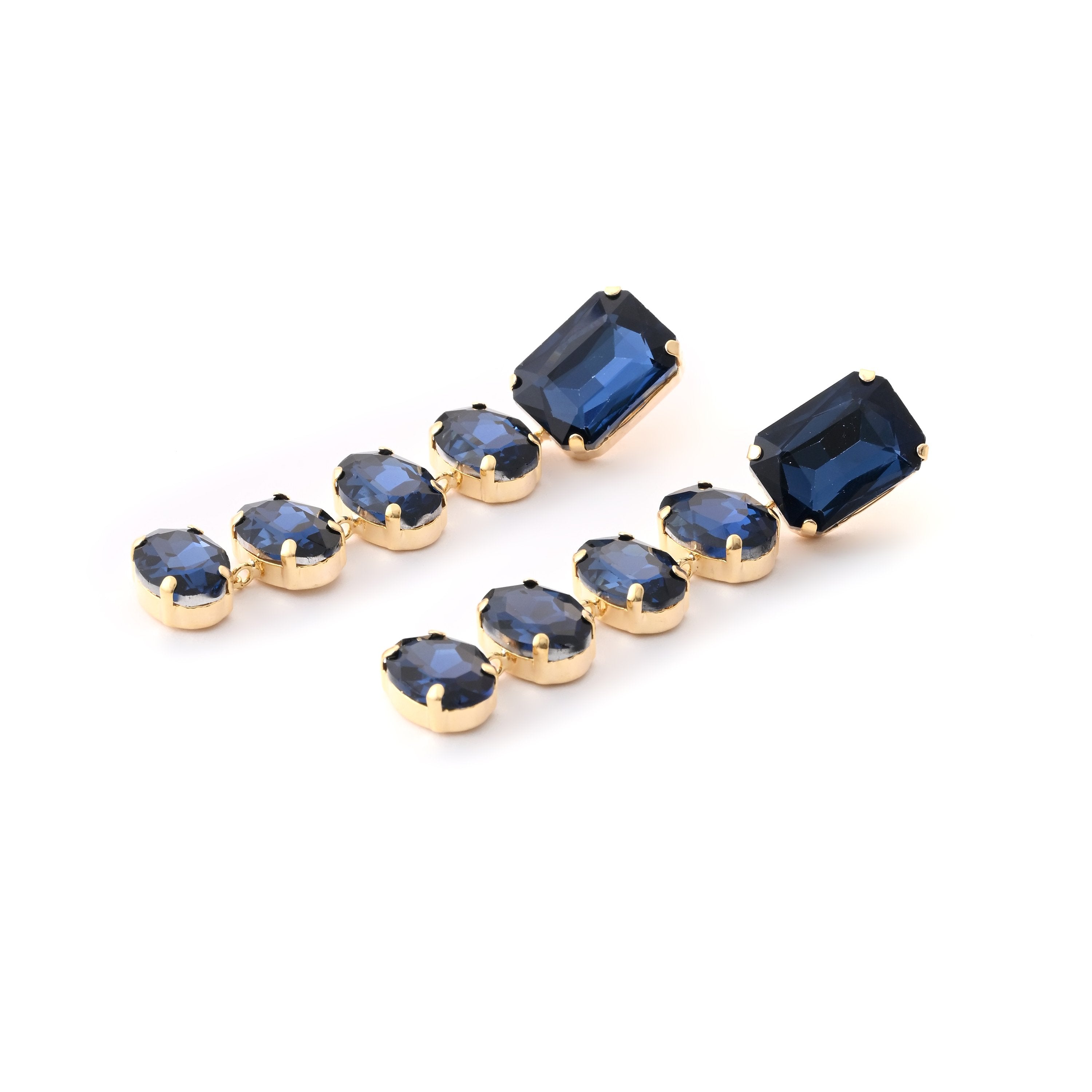 Exquisite Emerald-Cut Sapphire Blue Statement Drop Earrings