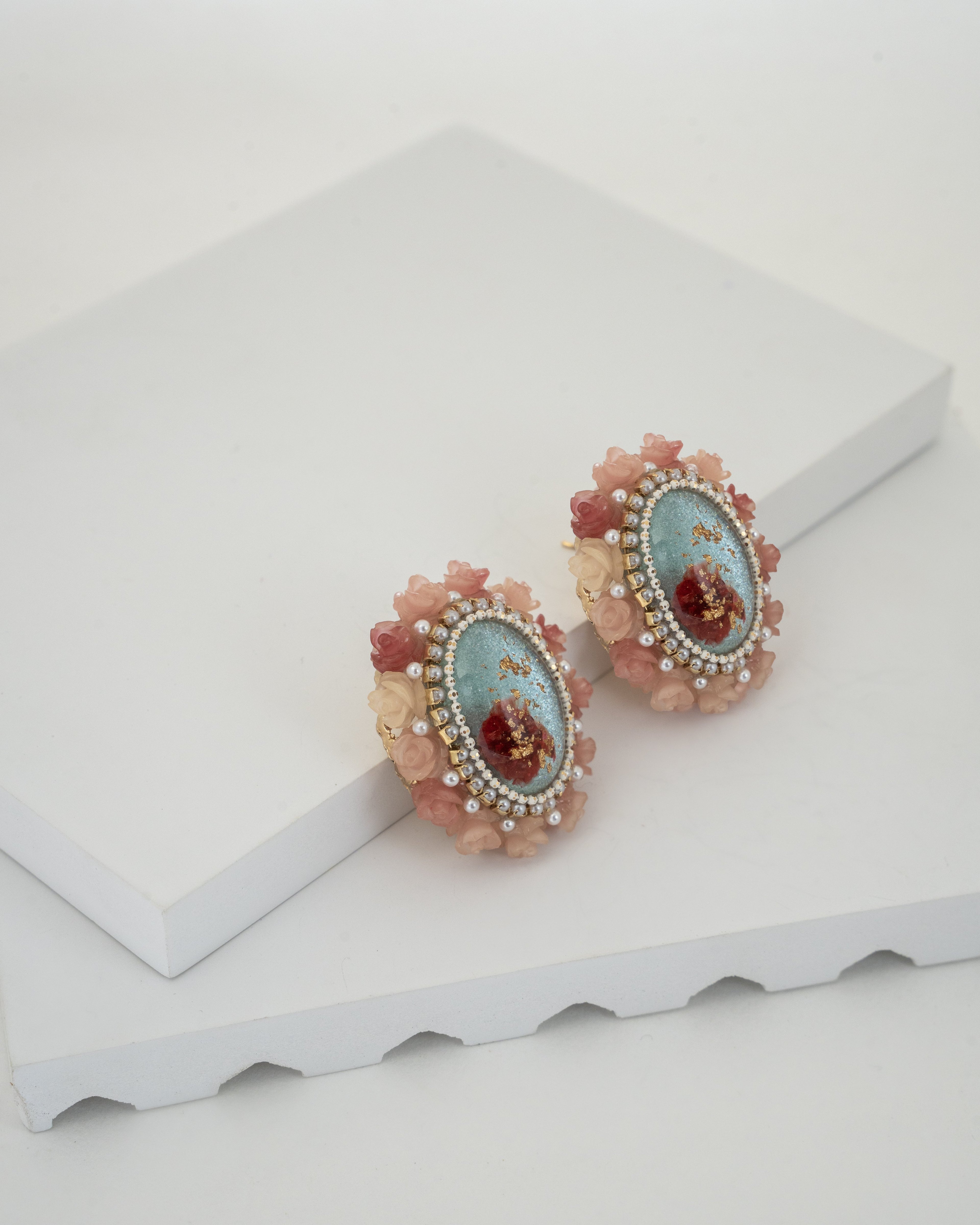 Vintage Floral Accented Oval Gemstone Earrings