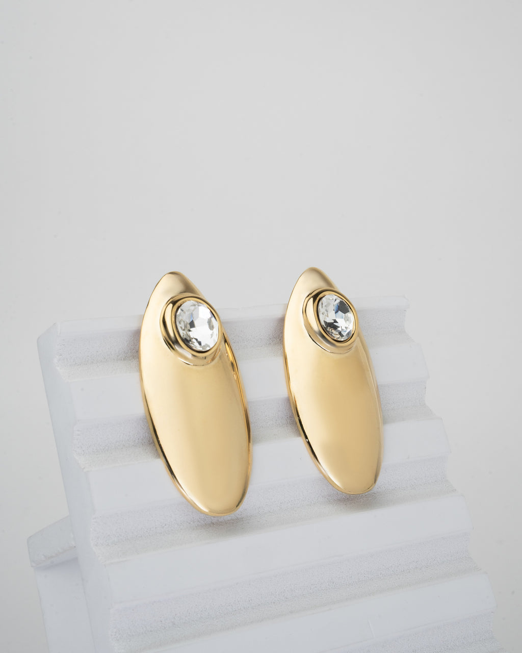 Elegant Gold-Plated Oval Stud Earrings with Crystal Accents