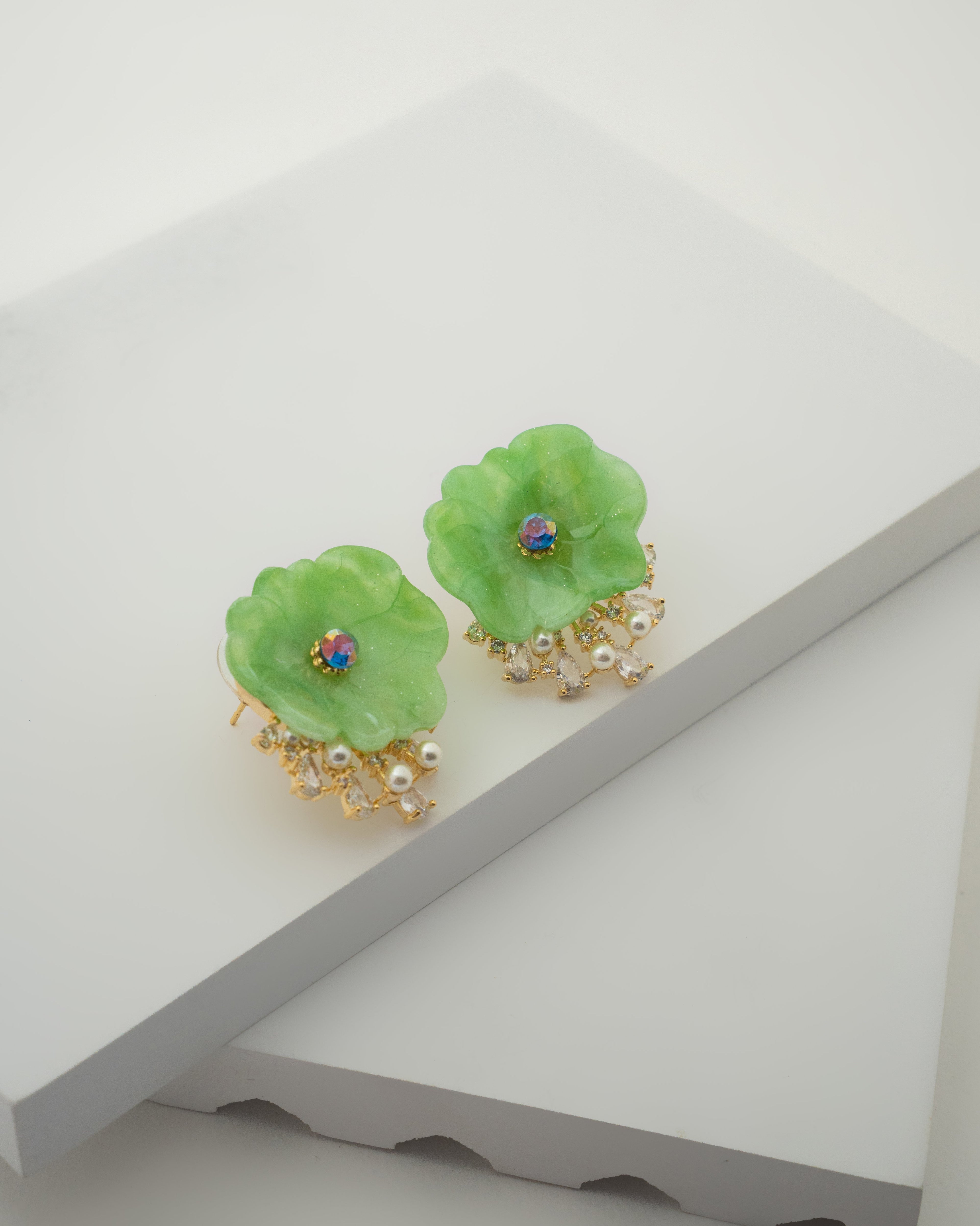 Elegant Floral Designer Earrings with Gemstone Accents