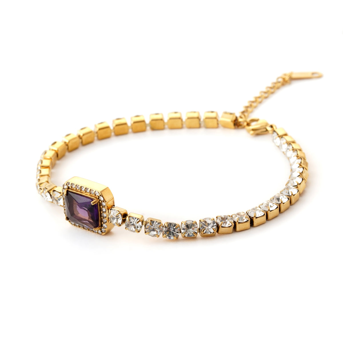 Elegant Gold and Amethyst Bracelet with Cubic Zirconia Accents