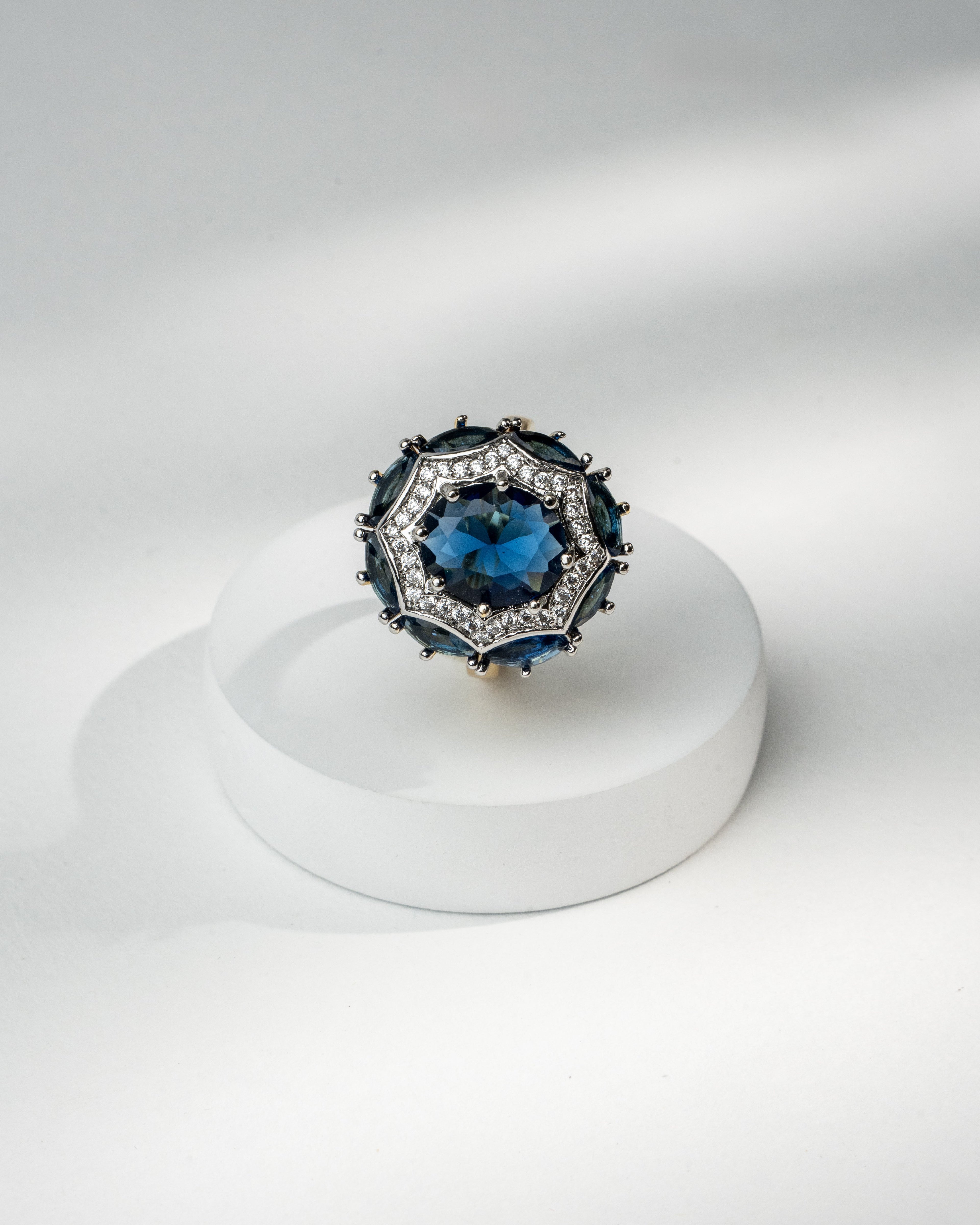Exquisite Blue Sapphire and Diamond Halo Ring